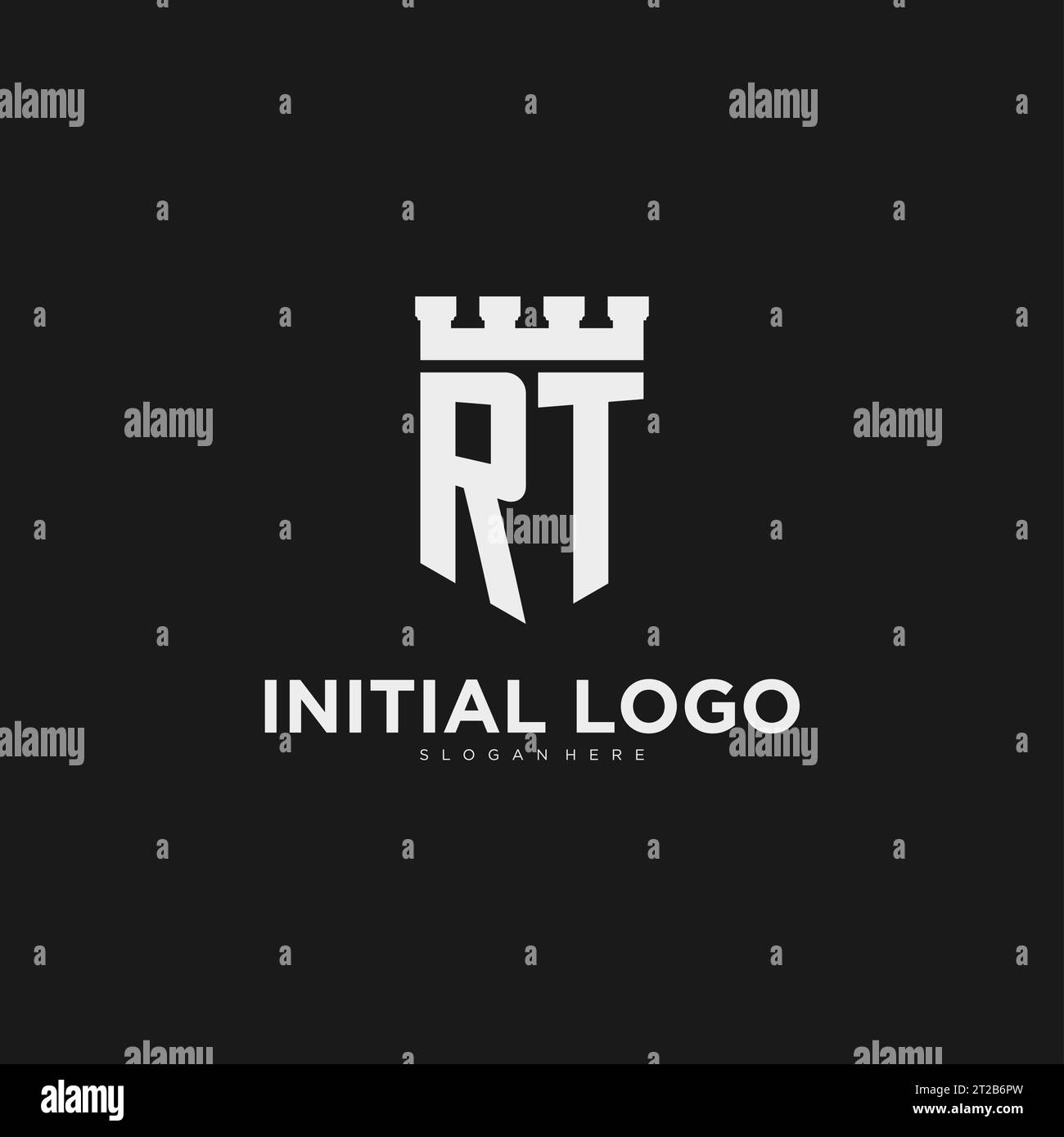 Initiales RT logo monogramme avec bouclier et graphique vectoriel de conception de forteresse Illustration de Vecteur