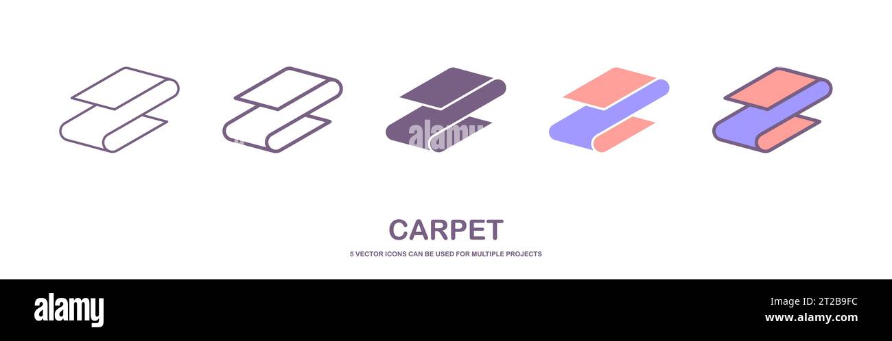 Rouleau d'icône de tapis de camping ou de fitness. Symbole de tapis de sol de yoga. Contour, style de contour plat et de contour plat. définir l'icône du tapis Illustration de Vecteur