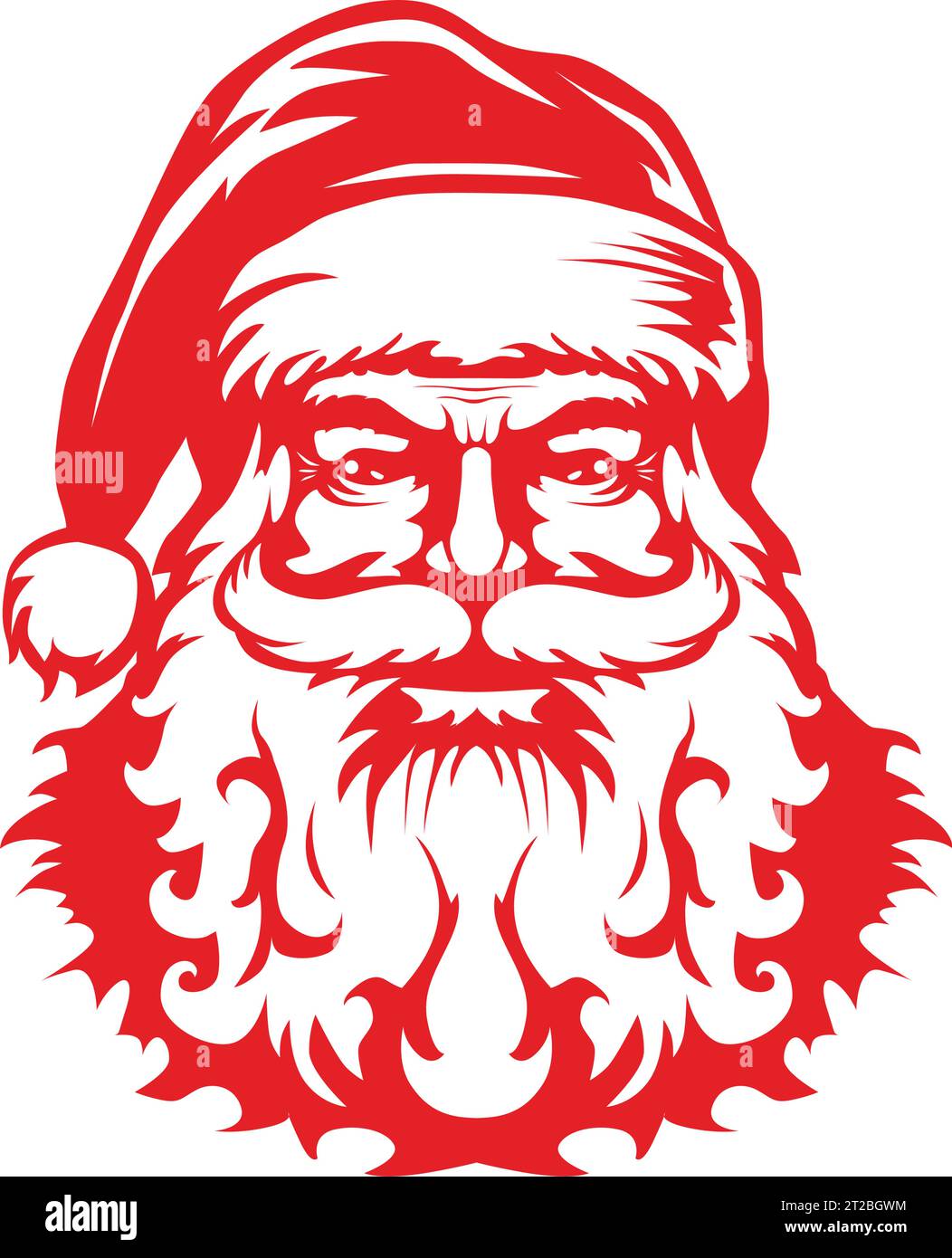 Icône du visage du Père Noël. Modèle de Noël pour décorer fenêtre, mur, voiture, carte de voeux, gravure. Vecteur sur fond transparent Illustration de Vecteur