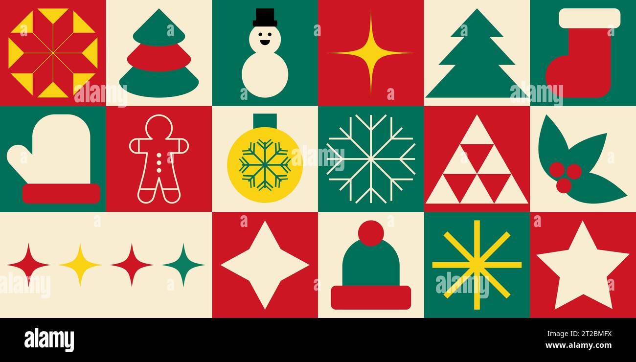 Éléments d'icônes de Noël avec motif géométrique sans couture. Peut être utilisé pour envelopper le papier, le fond d'écran, le papier peint Illustration de Vecteur
