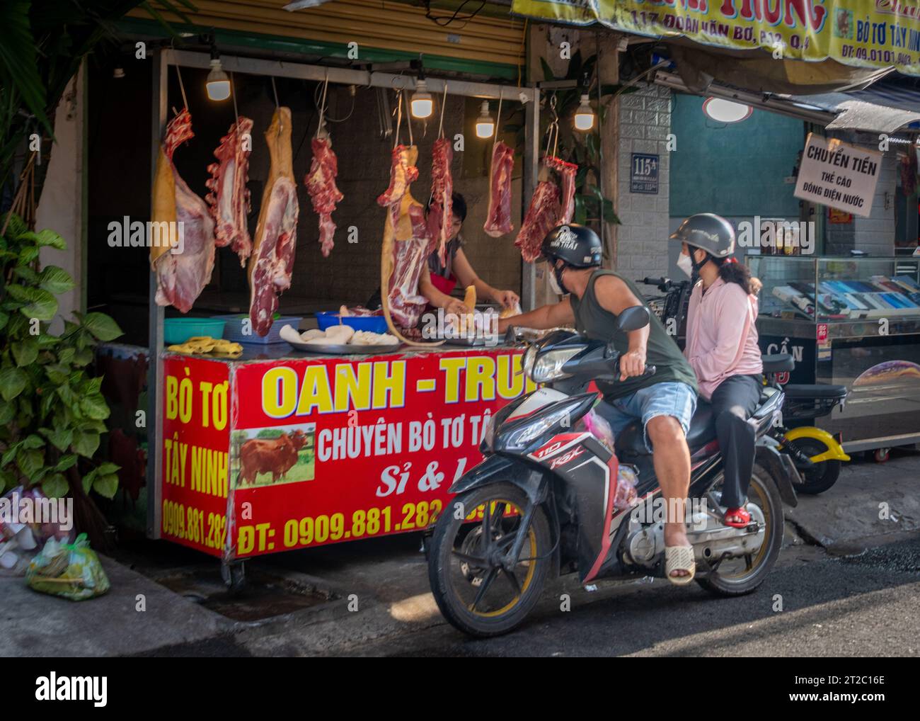 Boucher de viande Stall, Saigon, Vietnam Banque D'Images