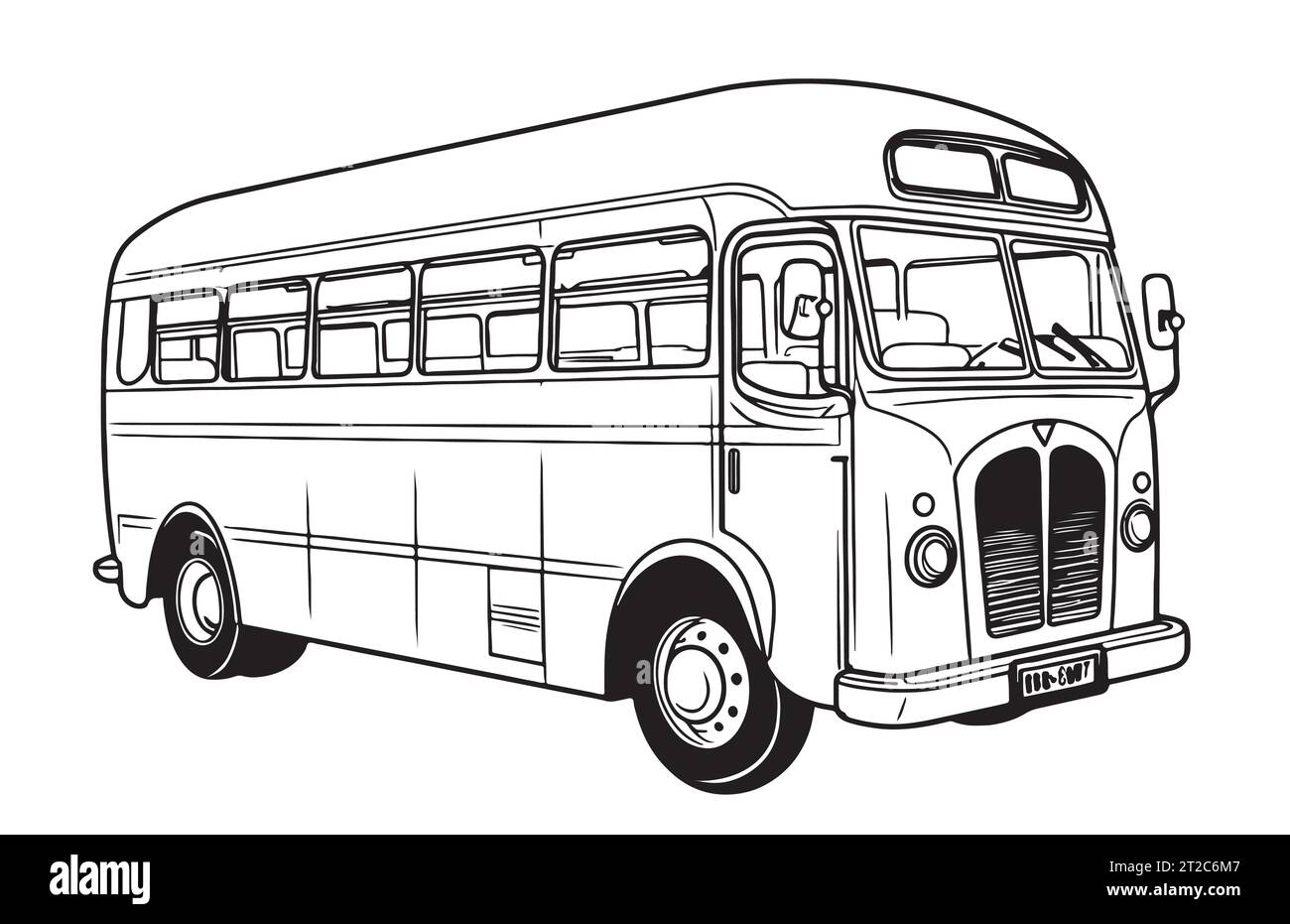 Croquis rétro de bus dessiné à la main Vector Retro transport Illustration de Vecteur