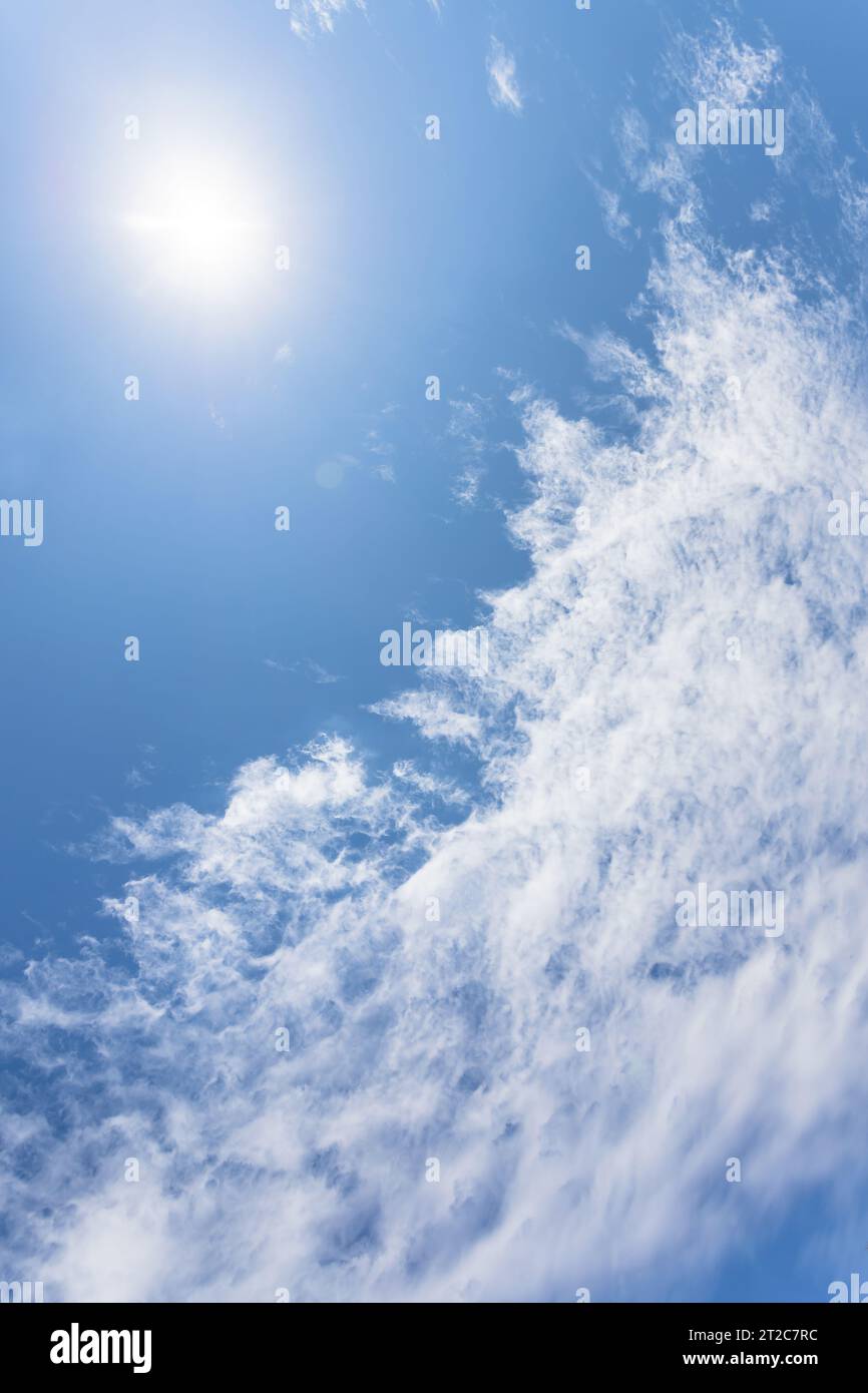 Beaux nuages pleins sur fond de ciel bleu. Nuages blancs élégants en plein jour. Journée ensoleillée. Banque D'Images