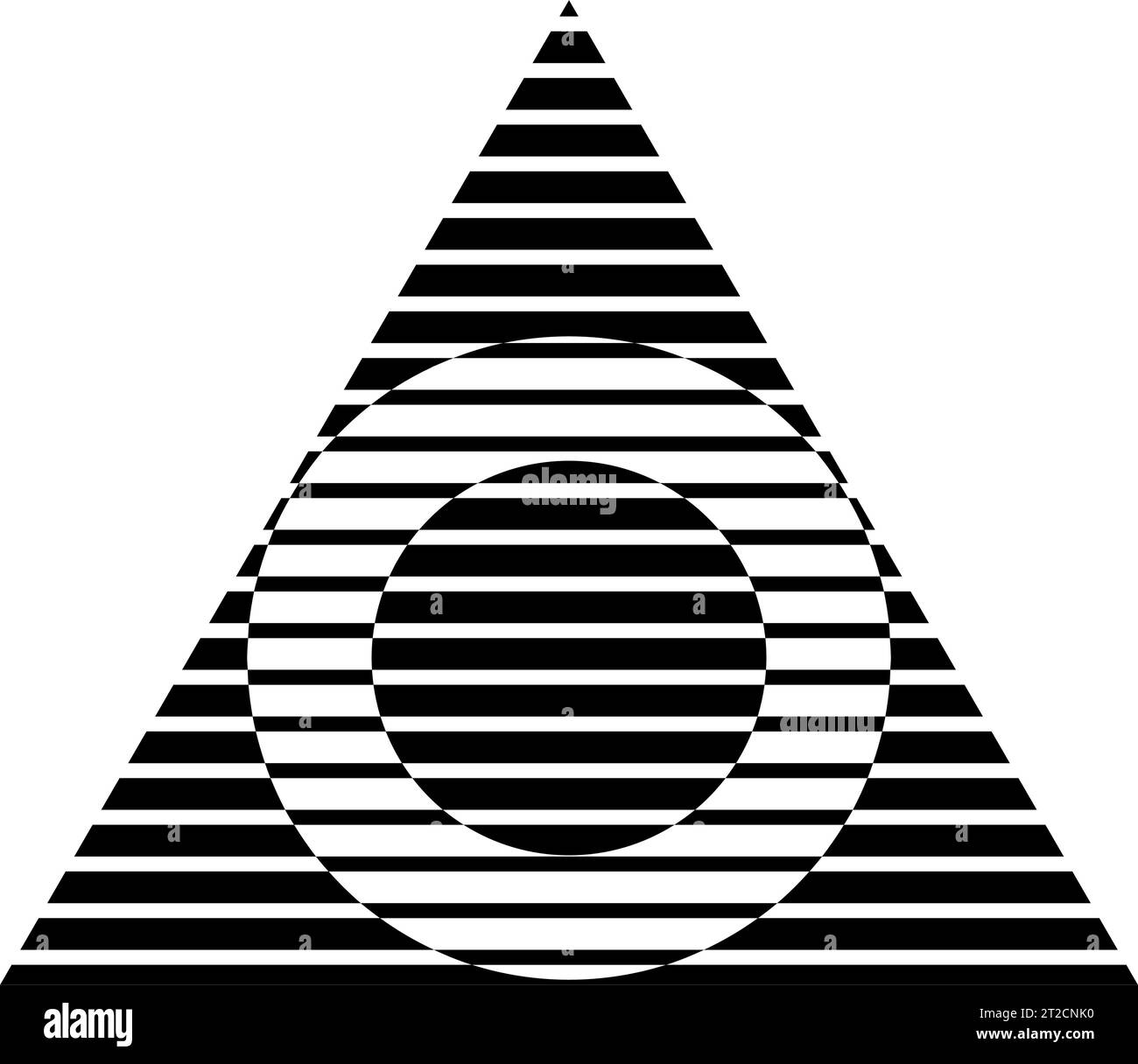 Icône noire abstraite rayée en forme de triangle avec des cercles sur un fond blanc Illustration de Vecteur