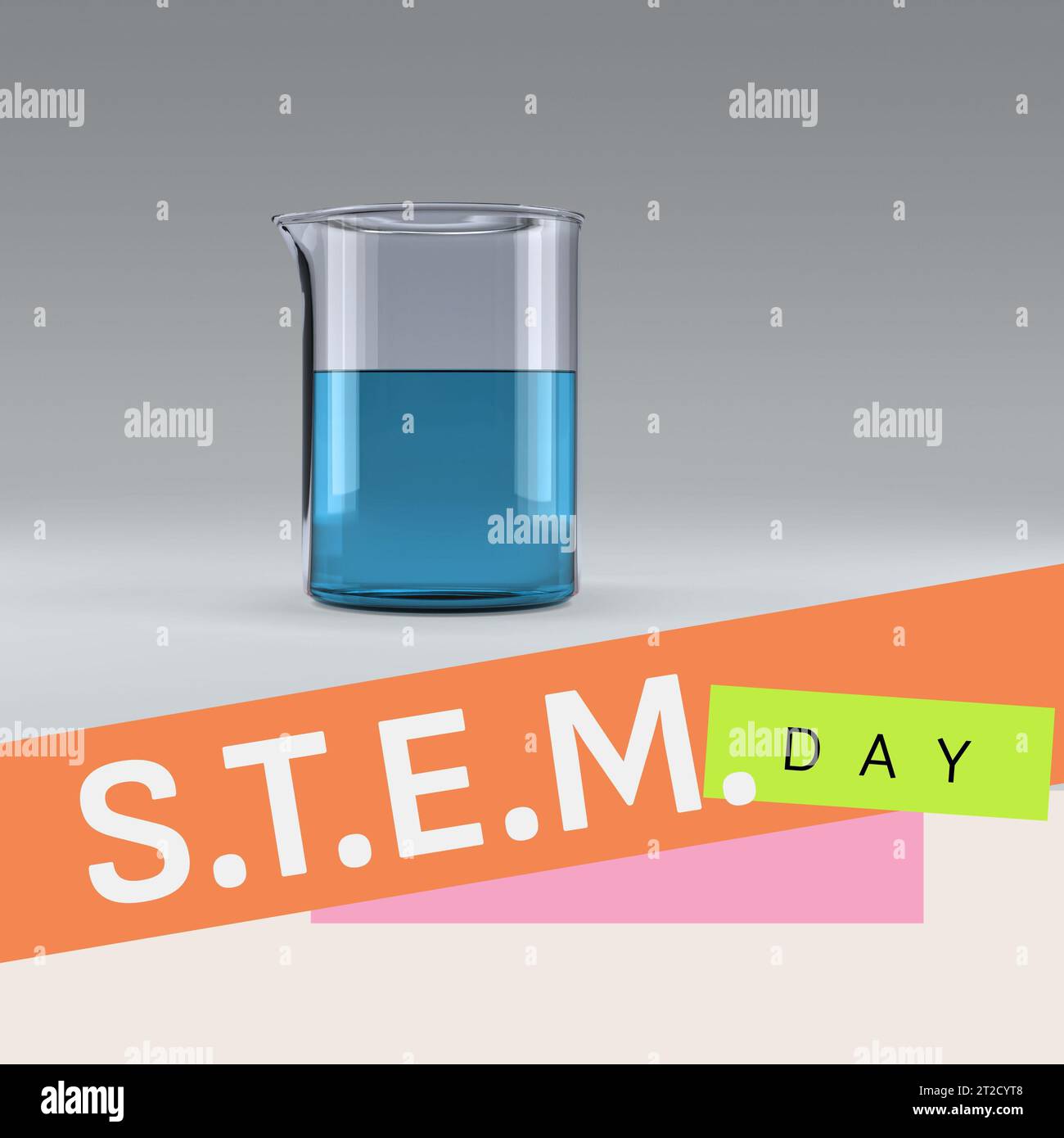 Composé du texte du jour de la tige sur le produit chimique bleu dans le flacon sur fond blanc, espace de copie Banque D'Images