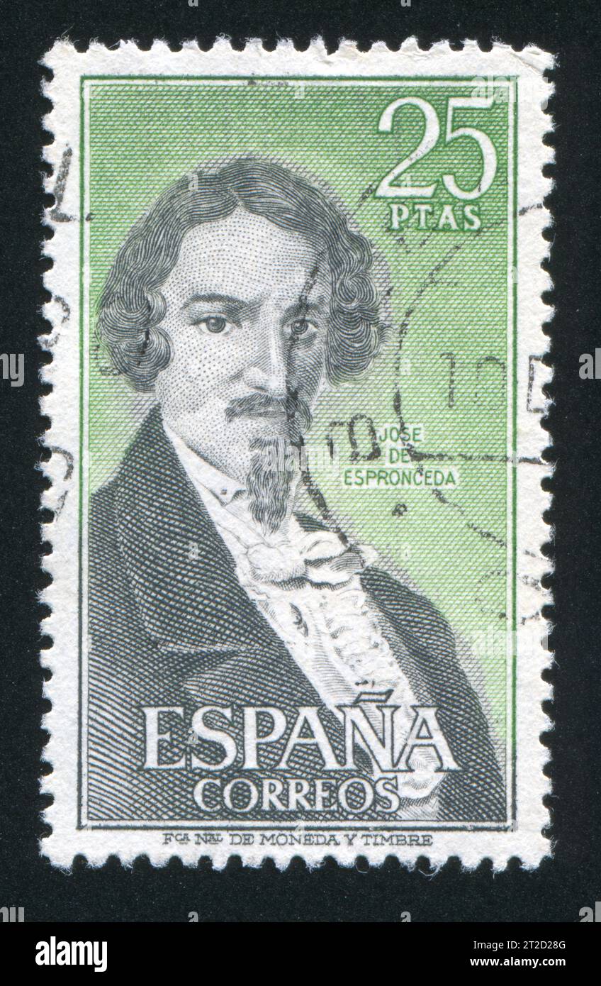 ESPAGNE - CIRCA 1972 : timbre imprimé par l'Espagne, montre le portrait de Jose de Espronceda, circa 1972 Banque D'Images