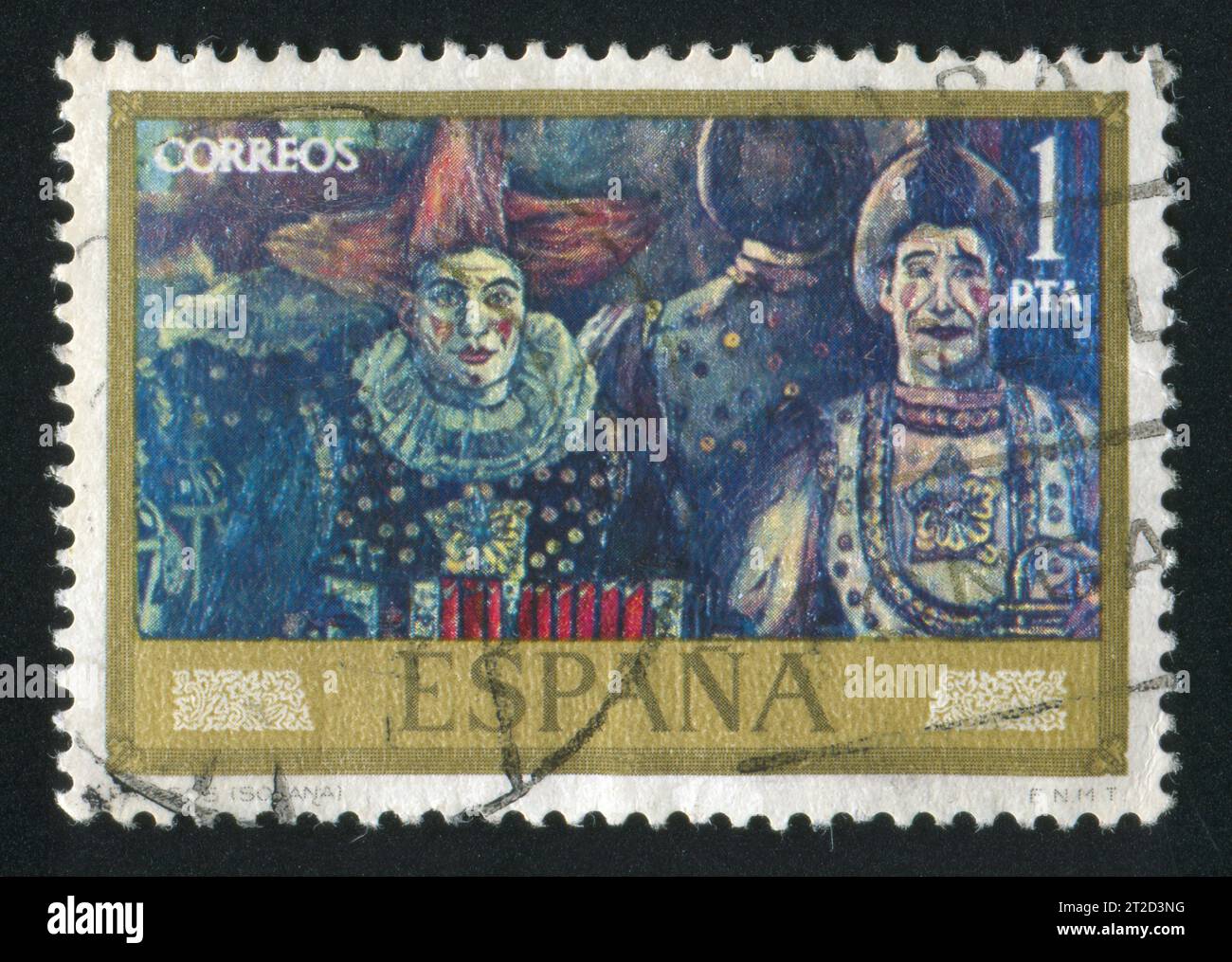 ESPAGNE - CIRCA 1972 : timbre imprimé par l'Espagne, montre la peinture 'clownss' de Gutierrez Solana, circa 1972 Banque D'Images
