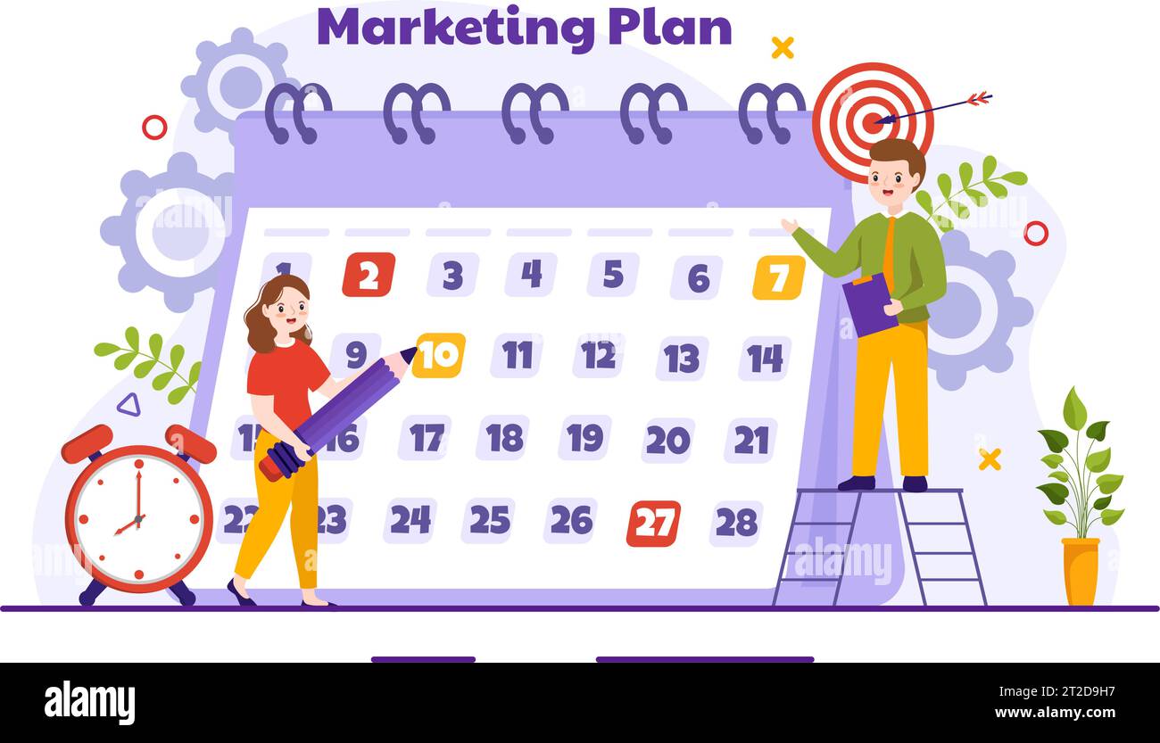 Illustration vectorielle de plan de marketing et de stratégie commerciale avec planification efficace du temps et croissance du budget dans la conception de fond de dessin animé de Target Illustration de Vecteur