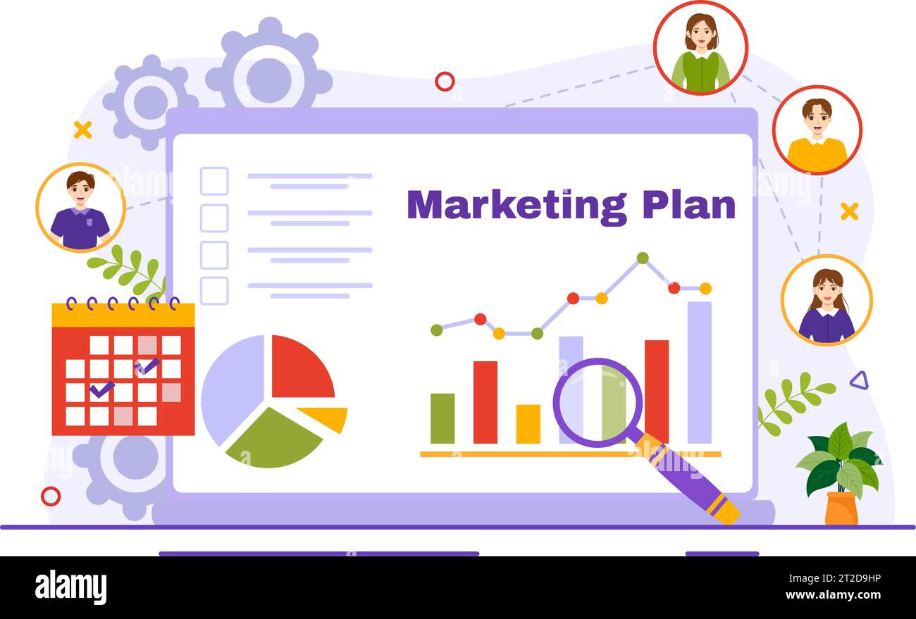 Illustration vectorielle de plan de marketing et de stratégie commerciale avec planification efficace du temps et croissance du budget dans la conception de fond de dessin animé de Target Illustration de Vecteur