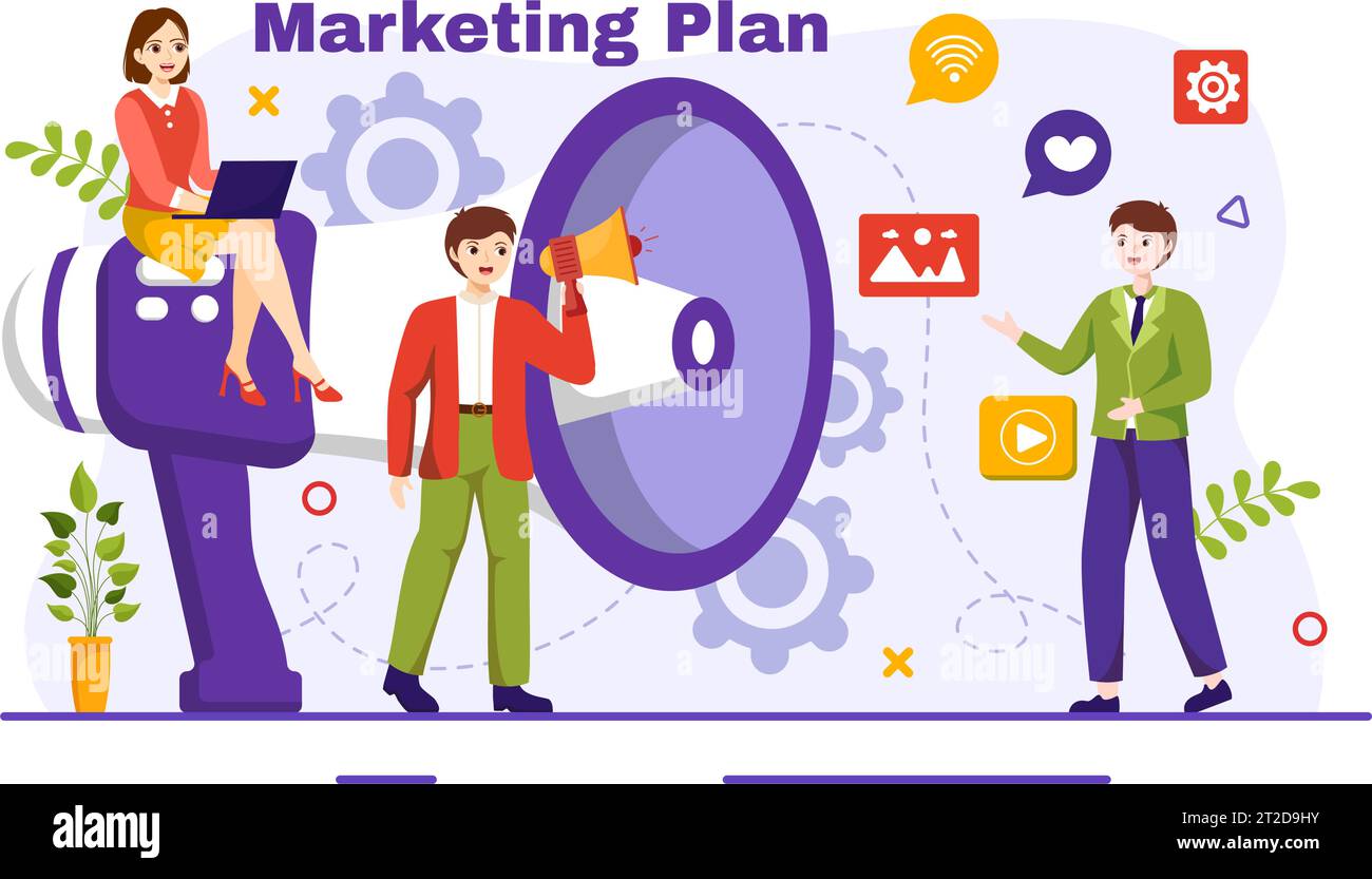 Illustration vectorielle de plan de marketing et de stratégie commerciale avec planification efficace du temps et croissance du budget dans la conception de fond de dessin animé de Target Illustration de Vecteur