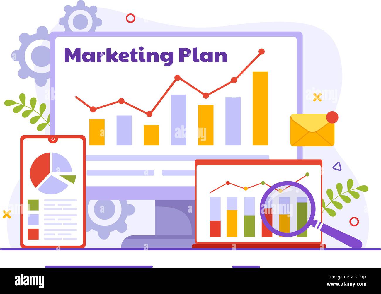 Illustration vectorielle de plan de marketing et de stratégie commerciale avec planification efficace du temps et croissance du budget dans la conception de fond de dessin animé de Target Illustration de Vecteur