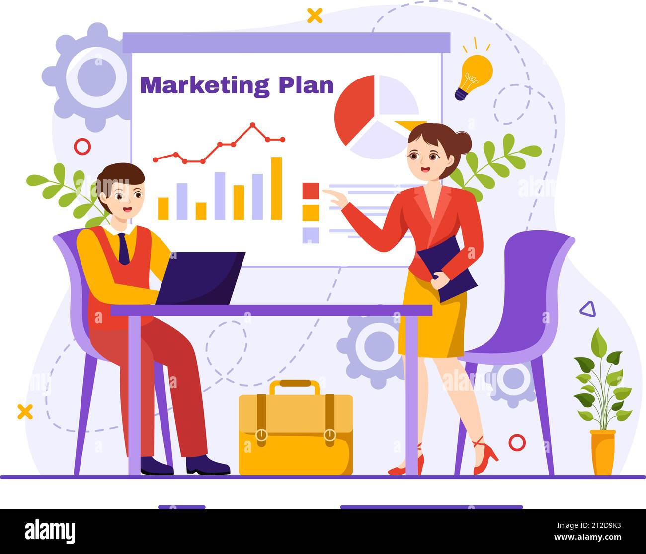 Illustration vectorielle de plan de marketing et de stratégie commerciale avec planification efficace du temps et croissance du budget dans la conception de fond de dessin animé de Target Illustration de Vecteur