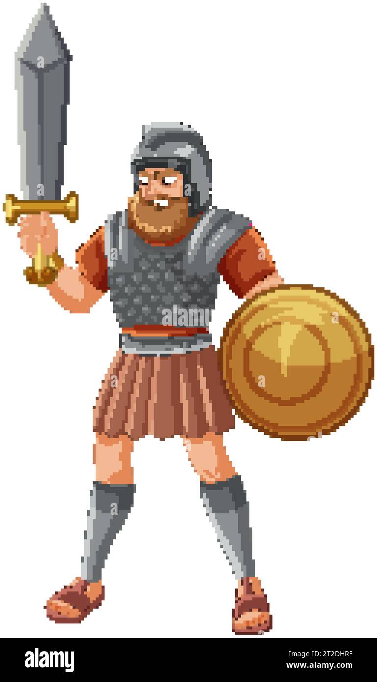 Illustration de Goliath, le personnage biblique, engagé dans le combat armé Illustration de Vecteur