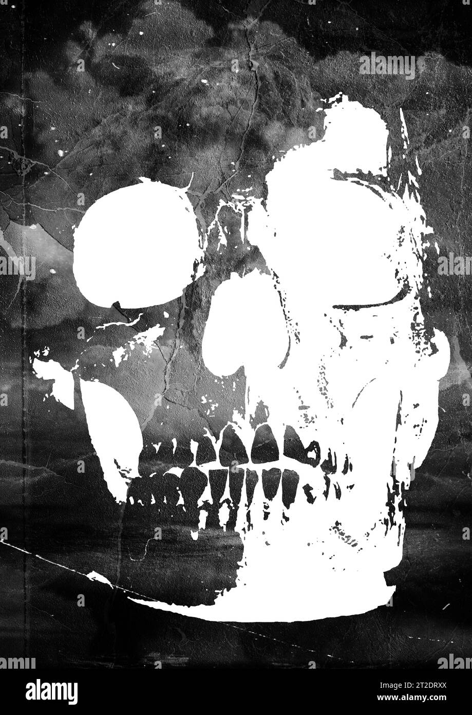 affiche d'halloween squelette avec fond de style grunge de tête de crâne Banque D'Images