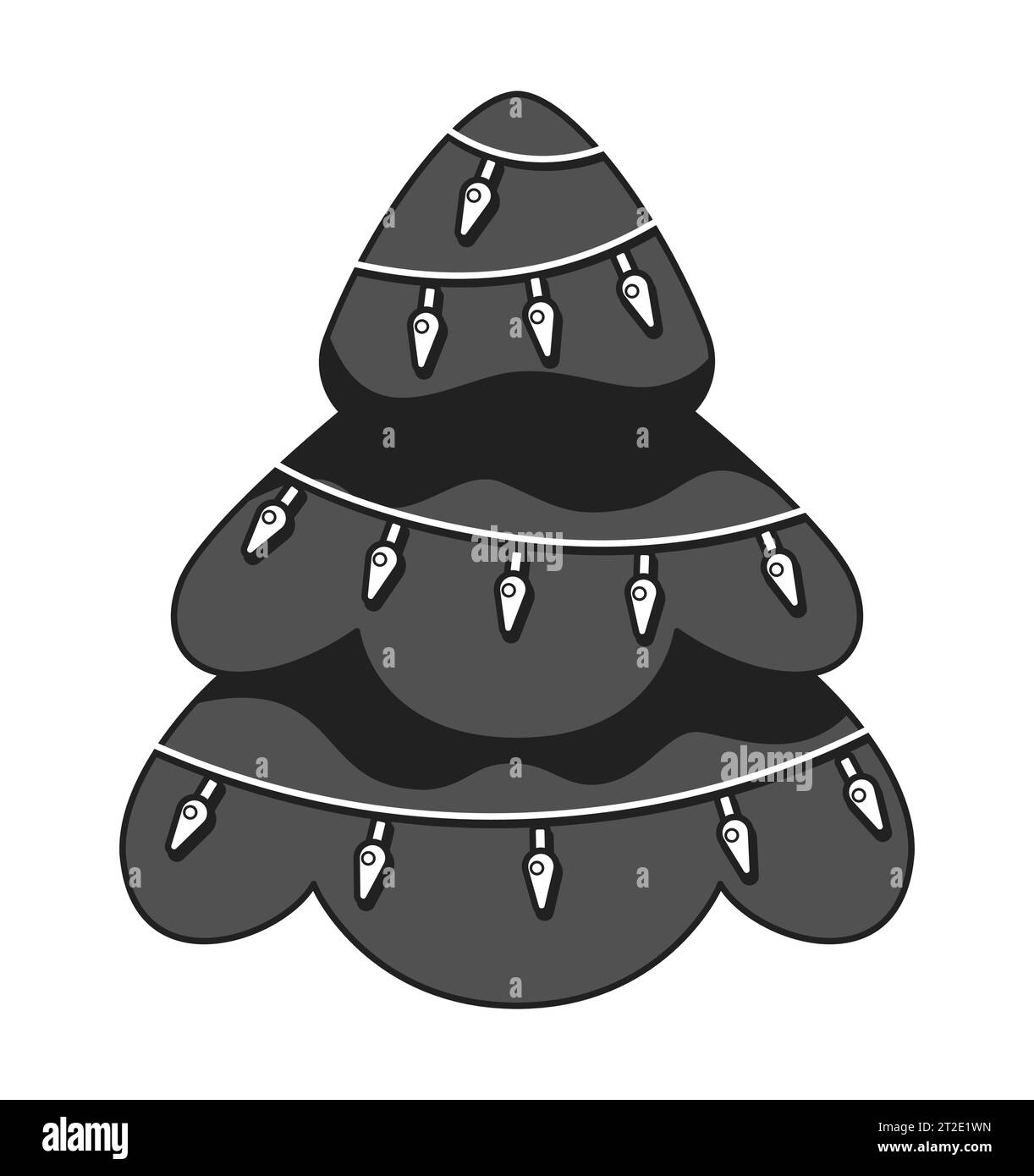 La chaîne d'arbre de Noël allume l'objet de dessin animé 2D noir et blanc Illustration de Vecteur