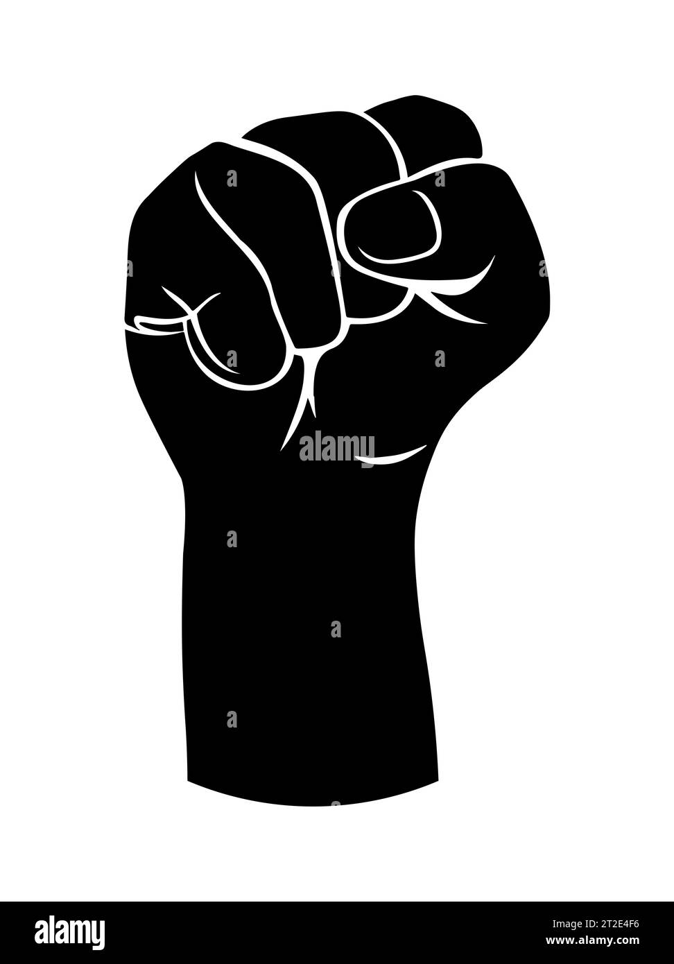 Silhouette noire d'un poing ascendant masculin sur un fond blanc avec des lignes blanches définissant les doigts et le pouce.Revolution Protest Raised Fist Symbol. IC Web Illustration de Vecteur