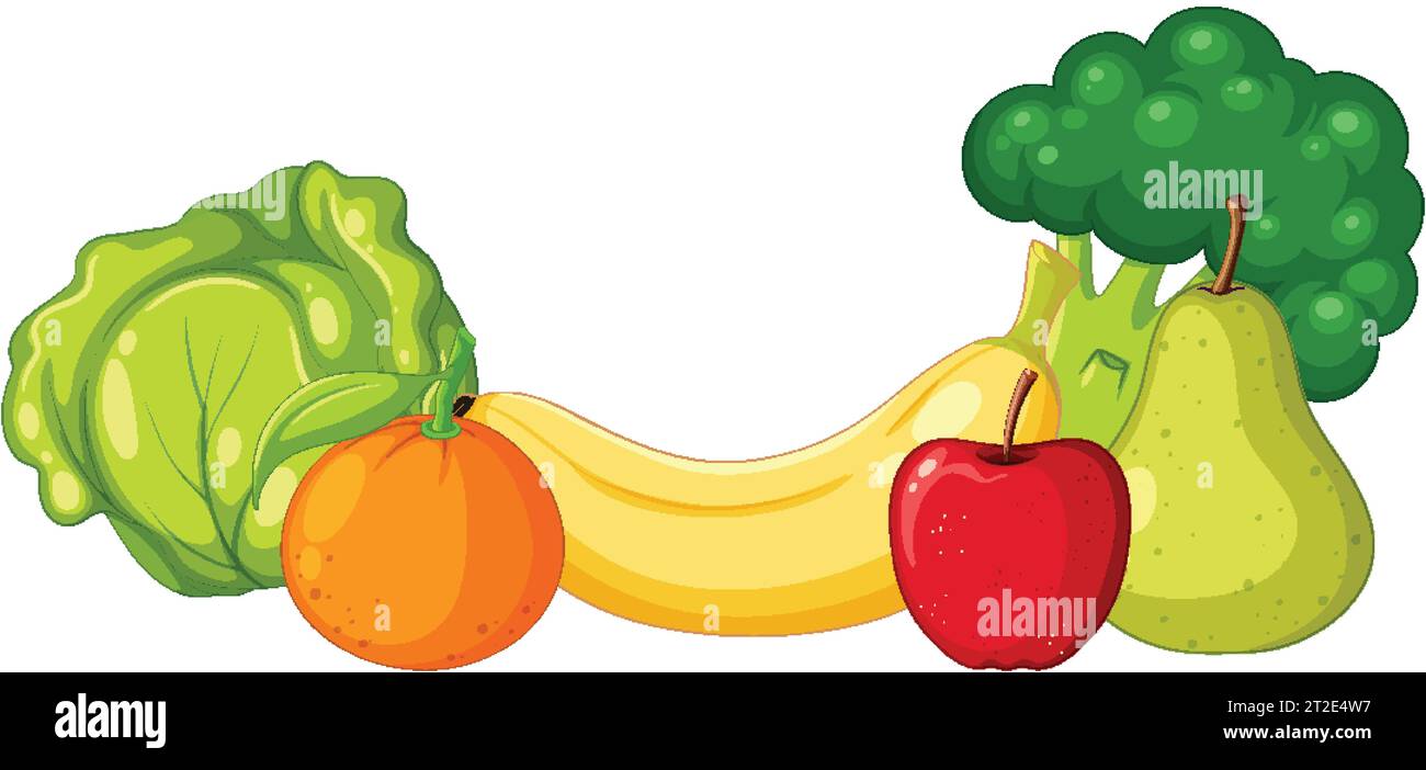 Illustration d'une sélection variée d'aliments riches en vitamine C. Illustration de Vecteur