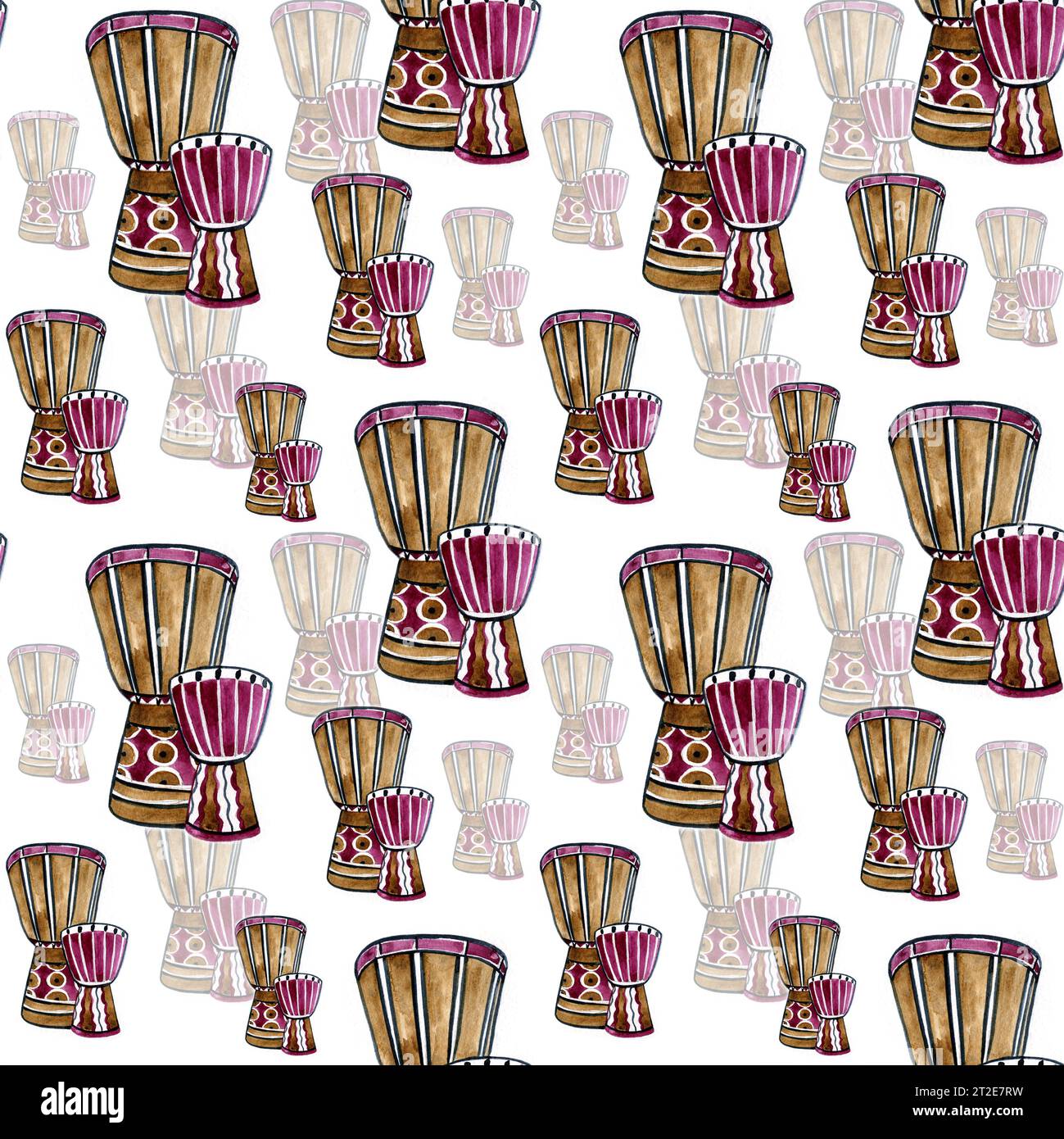 Tambours motif sans couture ethnique dans le style aquarelle. Banque D'Images