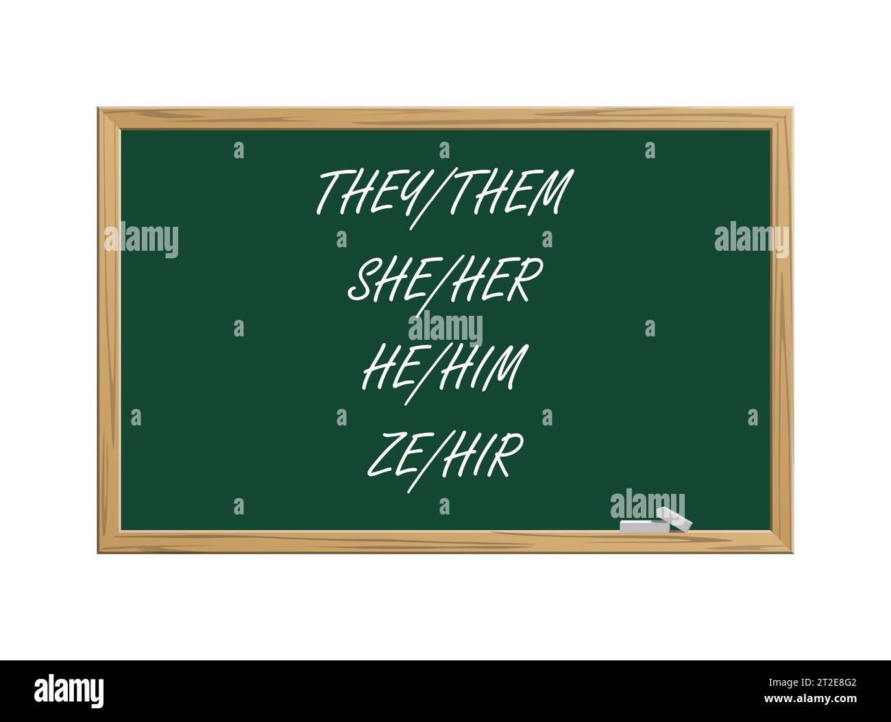Tableau noir scolaire avec pronoms de genre écrits. Concept de respect de la diversité des sexes et utilisation d'un langage sensible au genre.illustration vectorielle Illustration de Vecteur