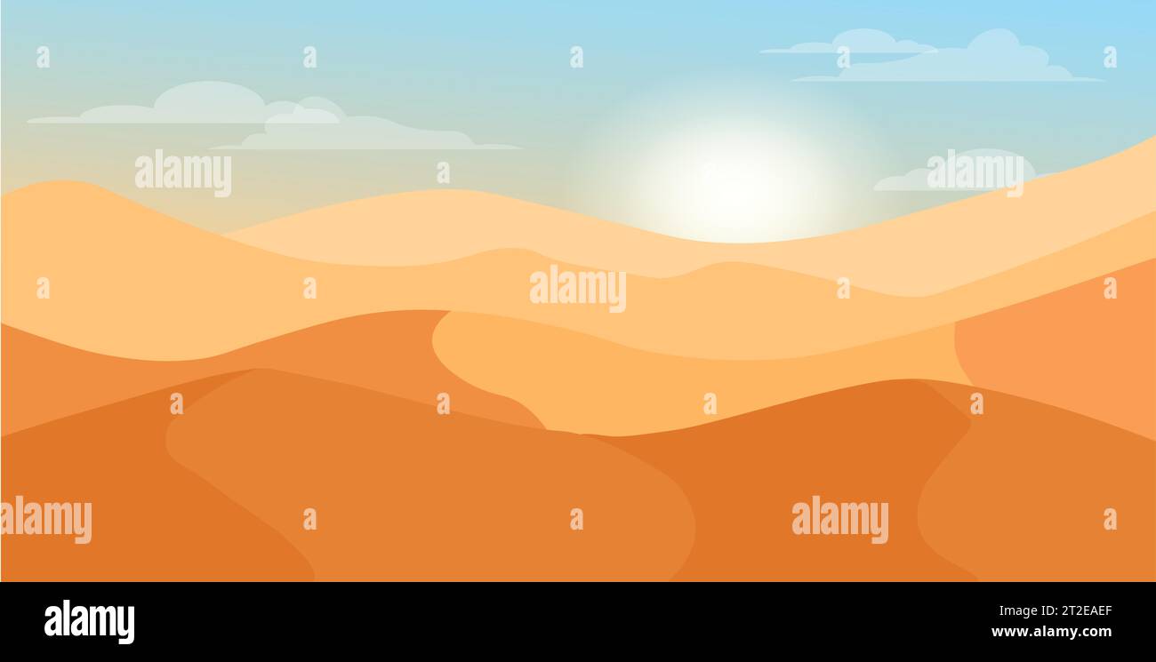 Illustration de paysage de désert de vecteur. Désert de sable de nature de dessin animé. Fond de style plat. Illustration de Vecteur