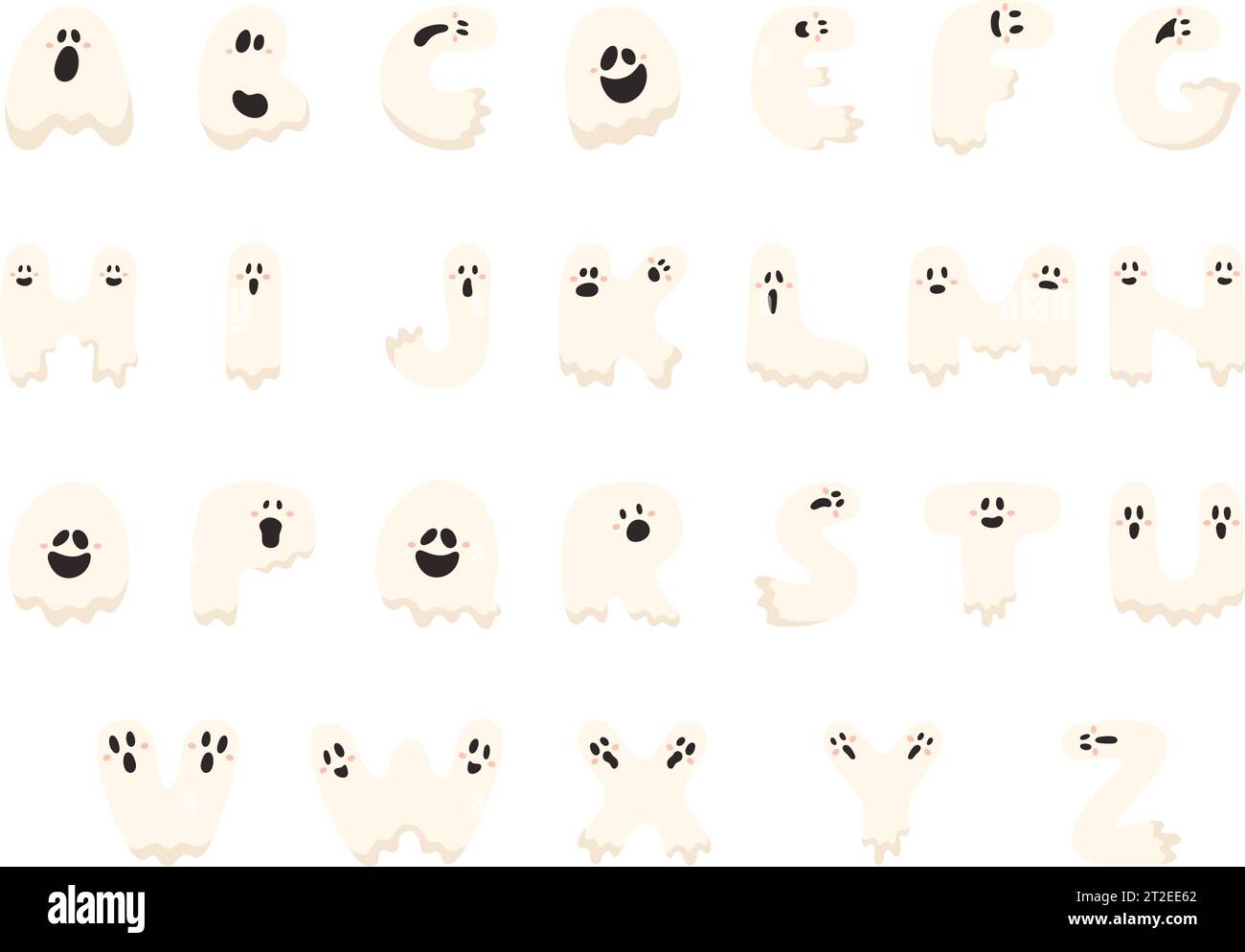 Mignon Halloween lettre alphabet caractères fantômes. Lettrage décoratif pour enfants drôles. pour t-shirt, décoration de pépinière, douche de bébé, carte de voeux Illustration de Vecteur