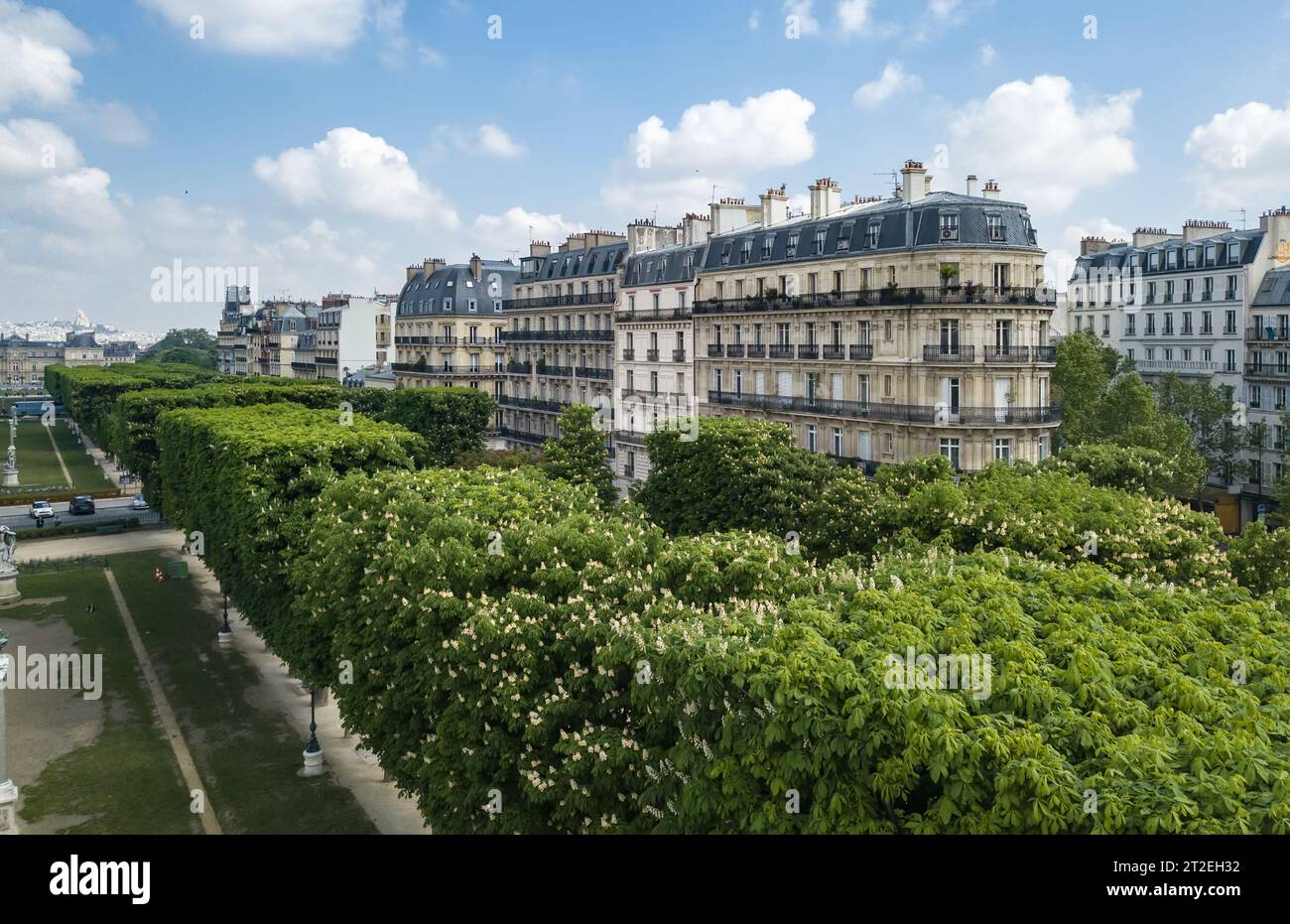 Jardin Marco Polo photographié avec une caméra drone aérienne au printemps. PARIS, FRANCE-30 AVRIL 2019 Banque D'Images