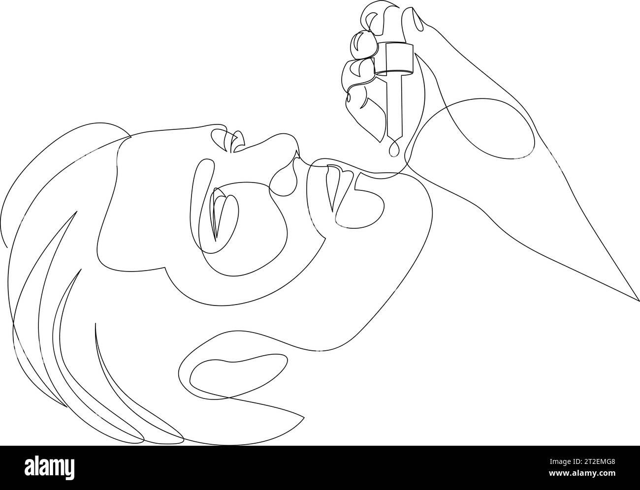 Le dessin continu d'une ligne de l'homme prend soin de ses cheveux de barbe. Concept de beauté pour hommes dessiné par une seule ligne. Huile naturelle pour la conception de contour de barbe. Poignée Illustration de Vecteur