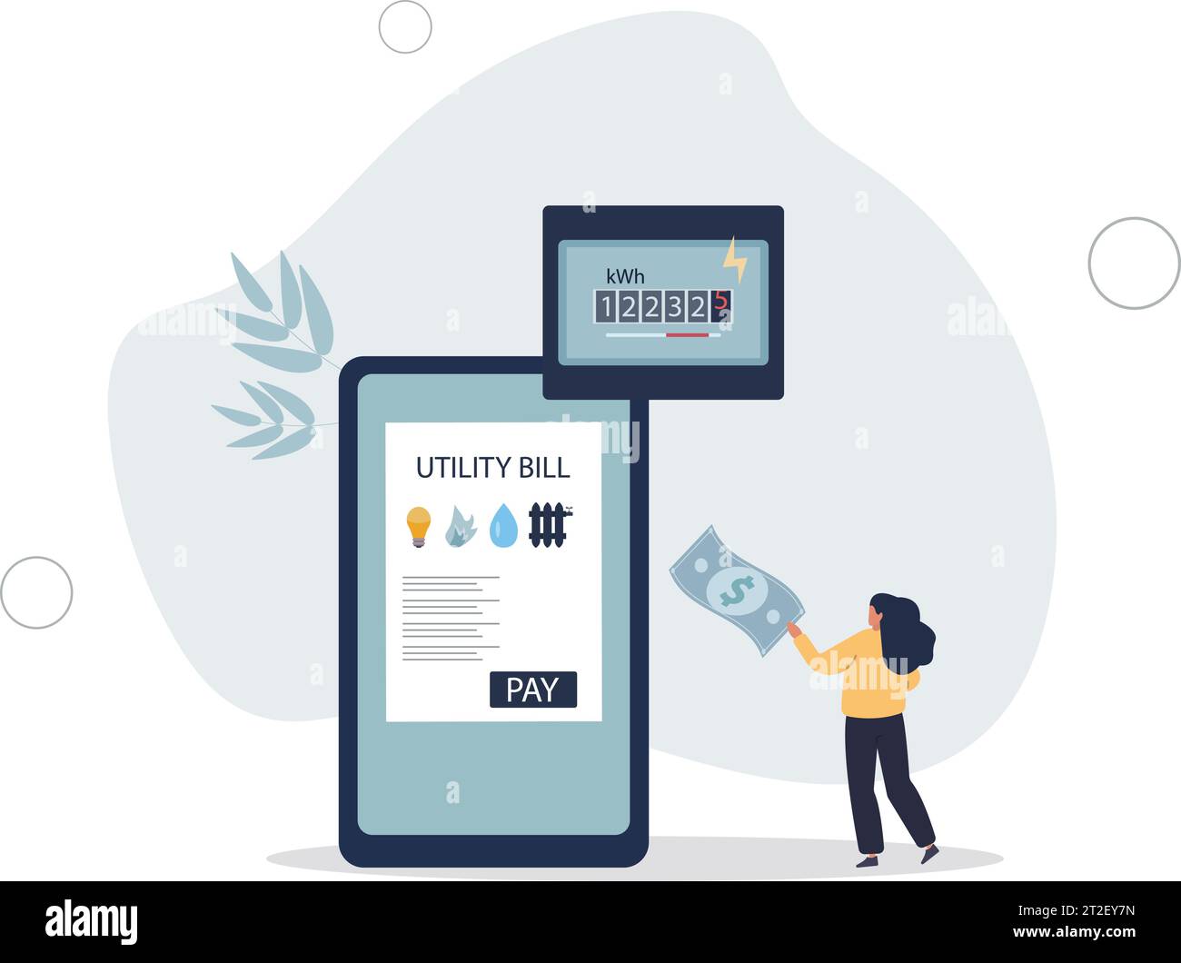 Paiement des factures de services publics.payez de l'argent pour la consommation d'électricité, de gaz et d'eau, le chauffage .en utilisant des applications mobiles dans le téléphone.illustration vectorielle plate Illustration de Vecteur