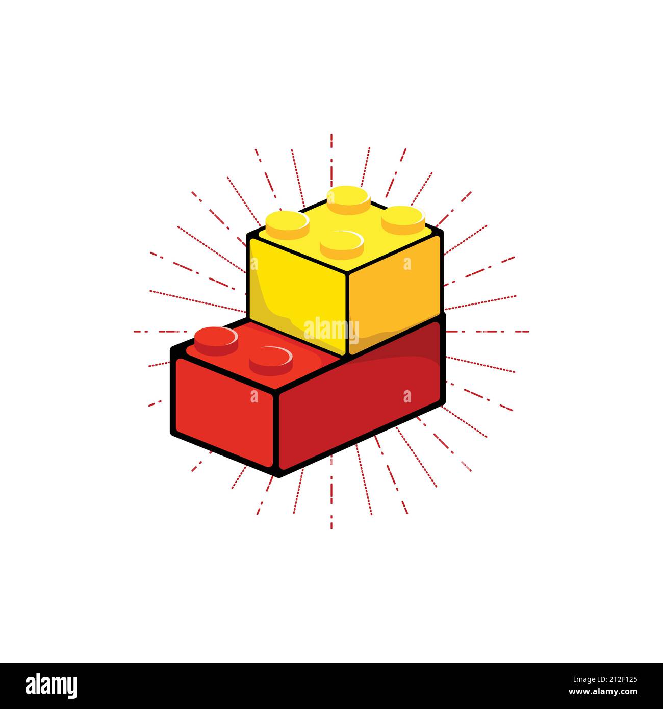 Icône de couleur vectorielle plate de bloc de briques LEGO ou de pièce pour les applications de jouets et les sites Web. Blocs de construction et tuiles isométriques en plastique Illustration de Vecteur