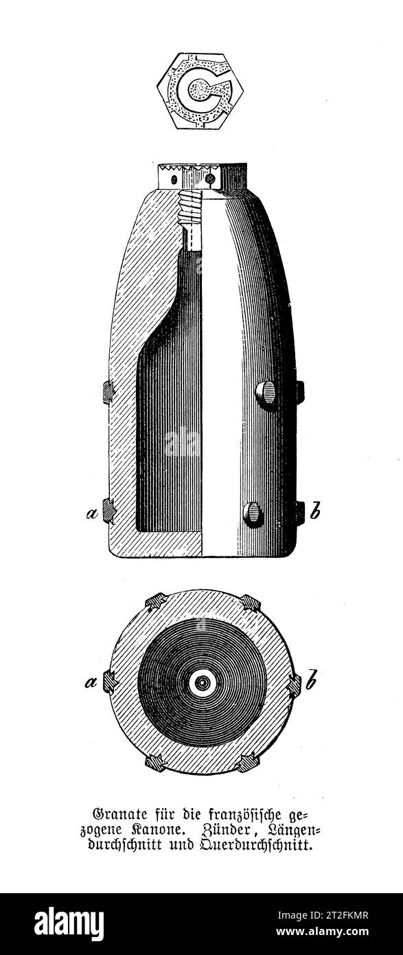 Obus d'artillerie français pour canon rayé utilisé dans la guerre franco-prussienne (1870-1871) Banque D'Images