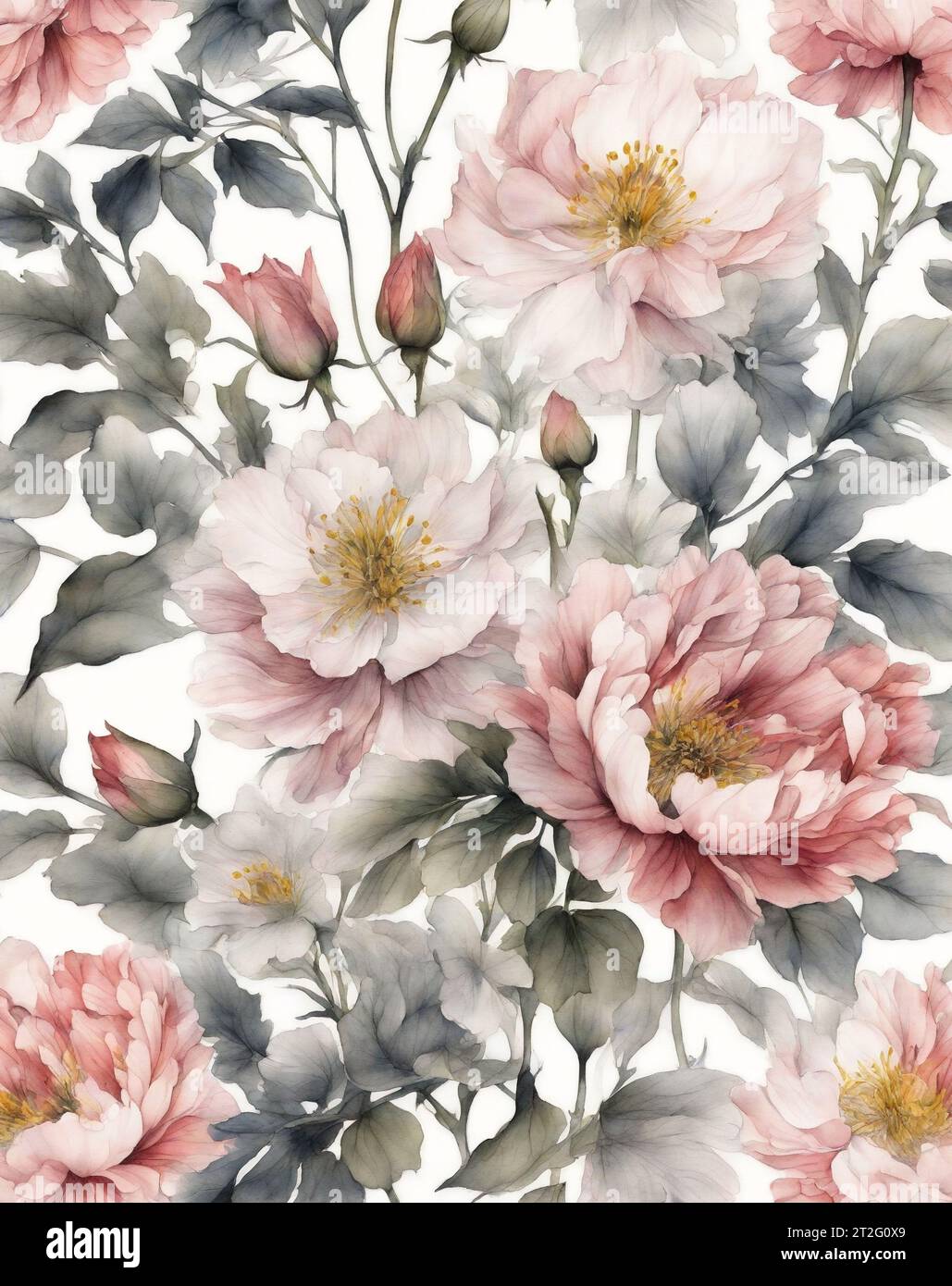 fond floral , aquarelle en couleurs pastel, élément graphique pour motifs textiles Banque D'Images