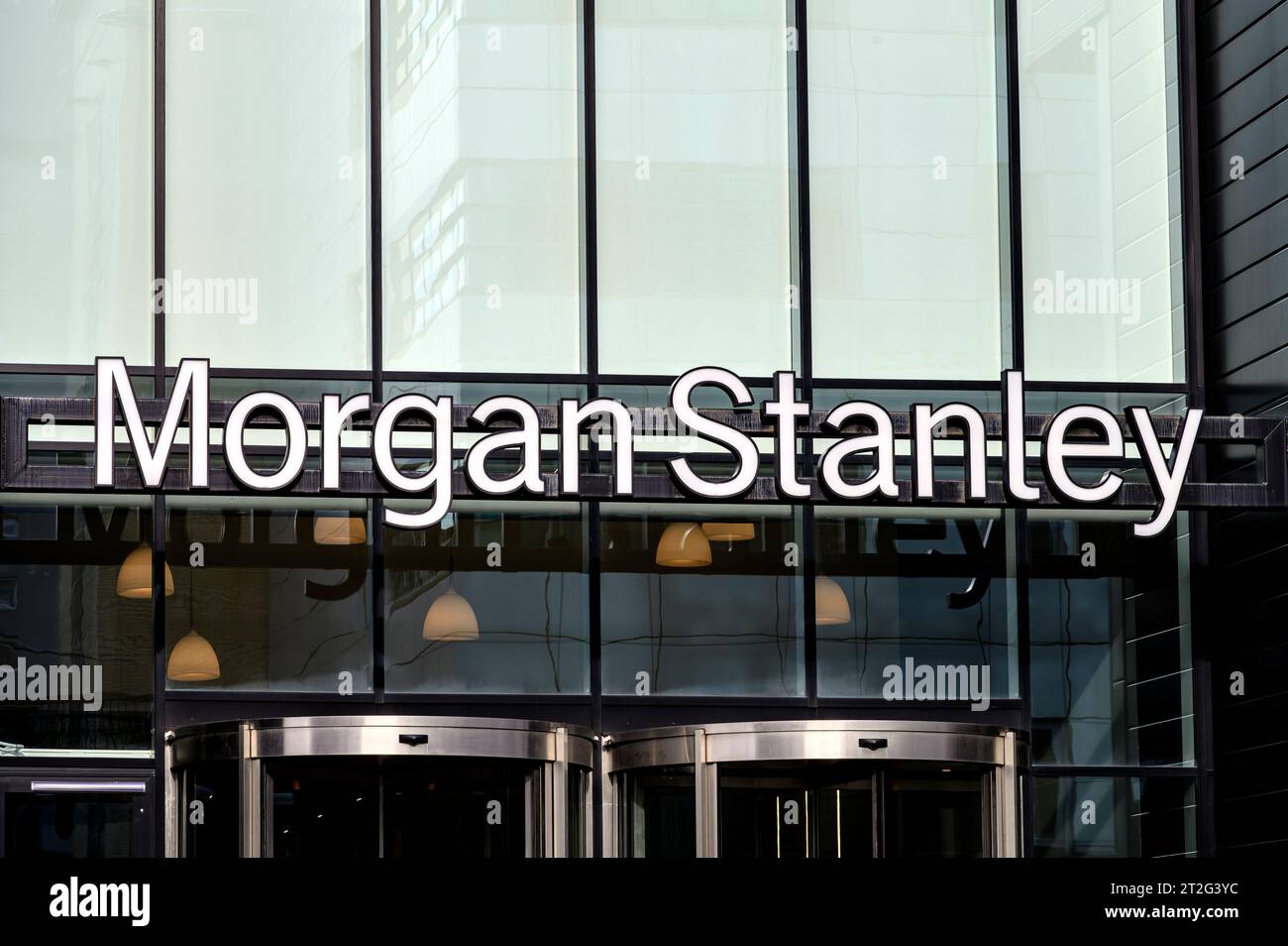 Signe de bâtiment de bureaux Morgan Stanley, Glasgow, Écosse, Royaume-Uni, Europe Banque D'Images