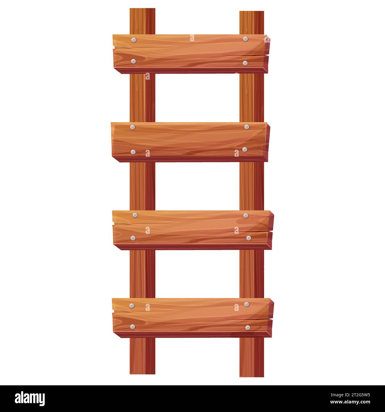 Échelle en bois, escalier construction portable avec des clous texturés dans le style de bande dessinée isolé sur fond blanc. Escalade, escalier en bois. Illustration vectorielle Illustration de Vecteur