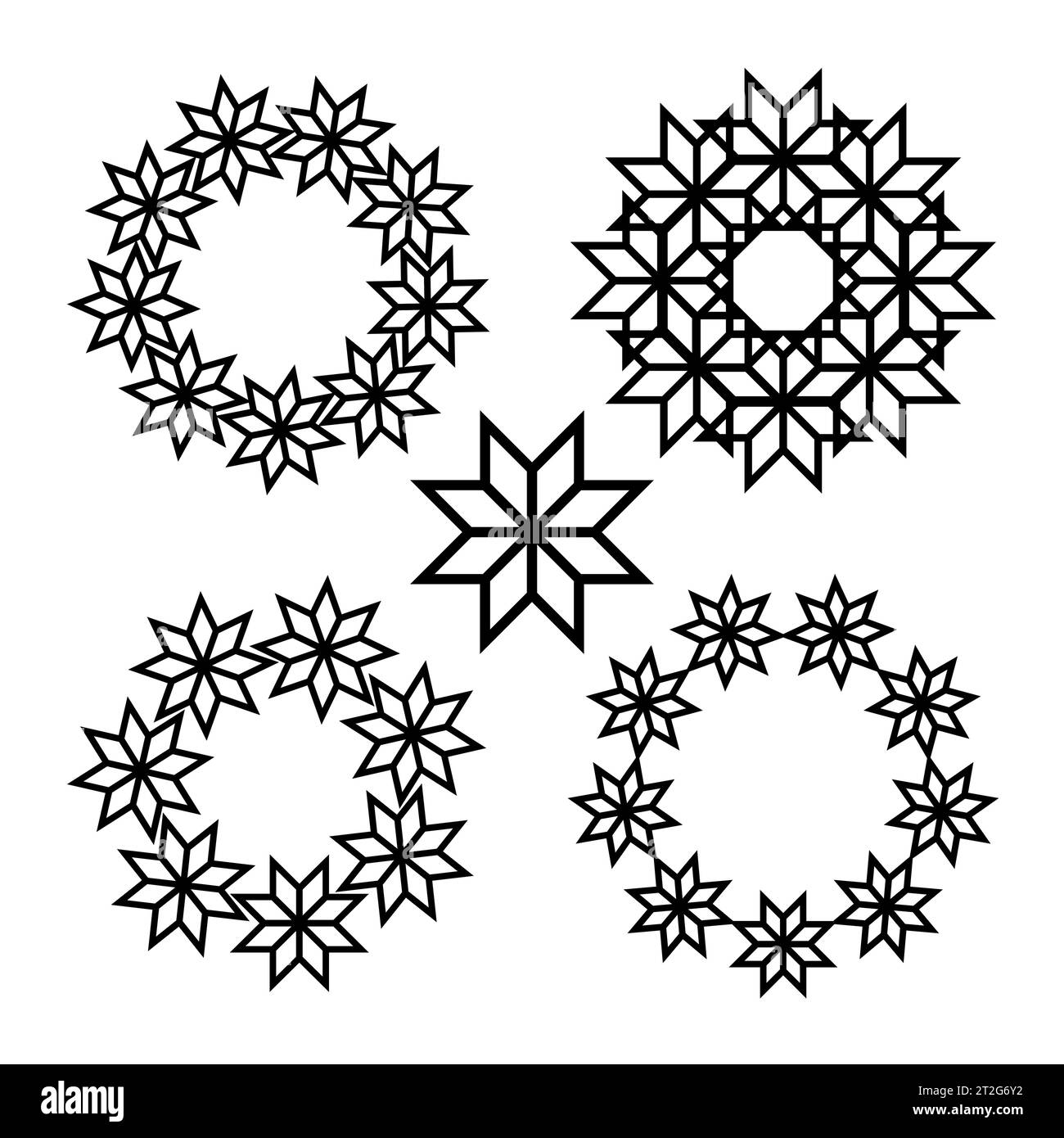 Étoile ou fleur scandinave folklorique. Bonne année et joyeux concept de noël. Cadres ronds Illustration de Vecteur