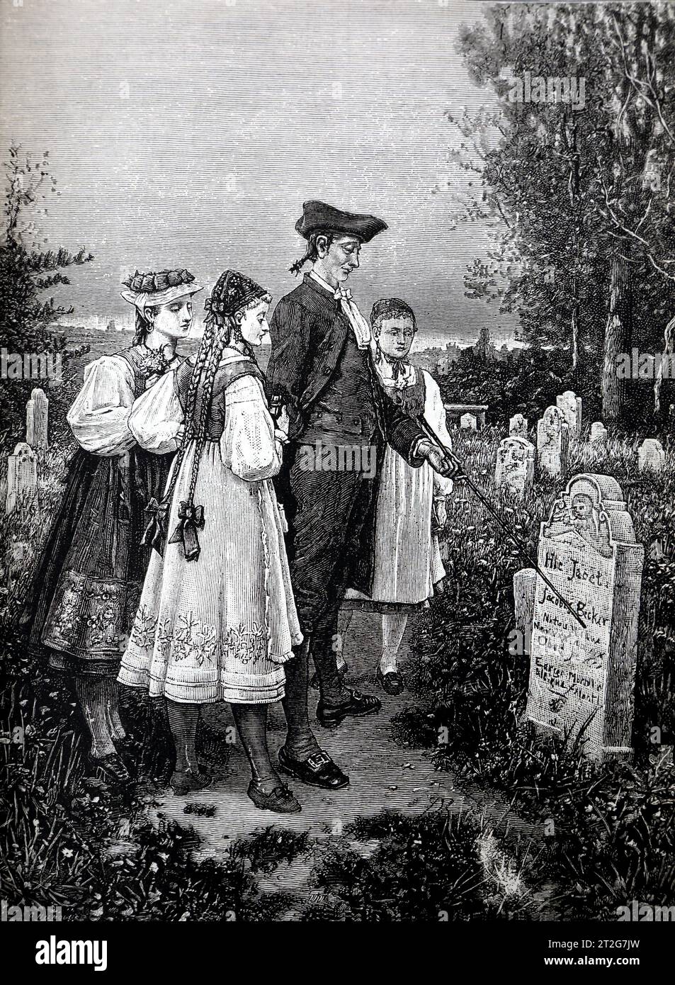 Ichobad Crane marchant dans le petit cimetière de Sleepy Hollow avec ...