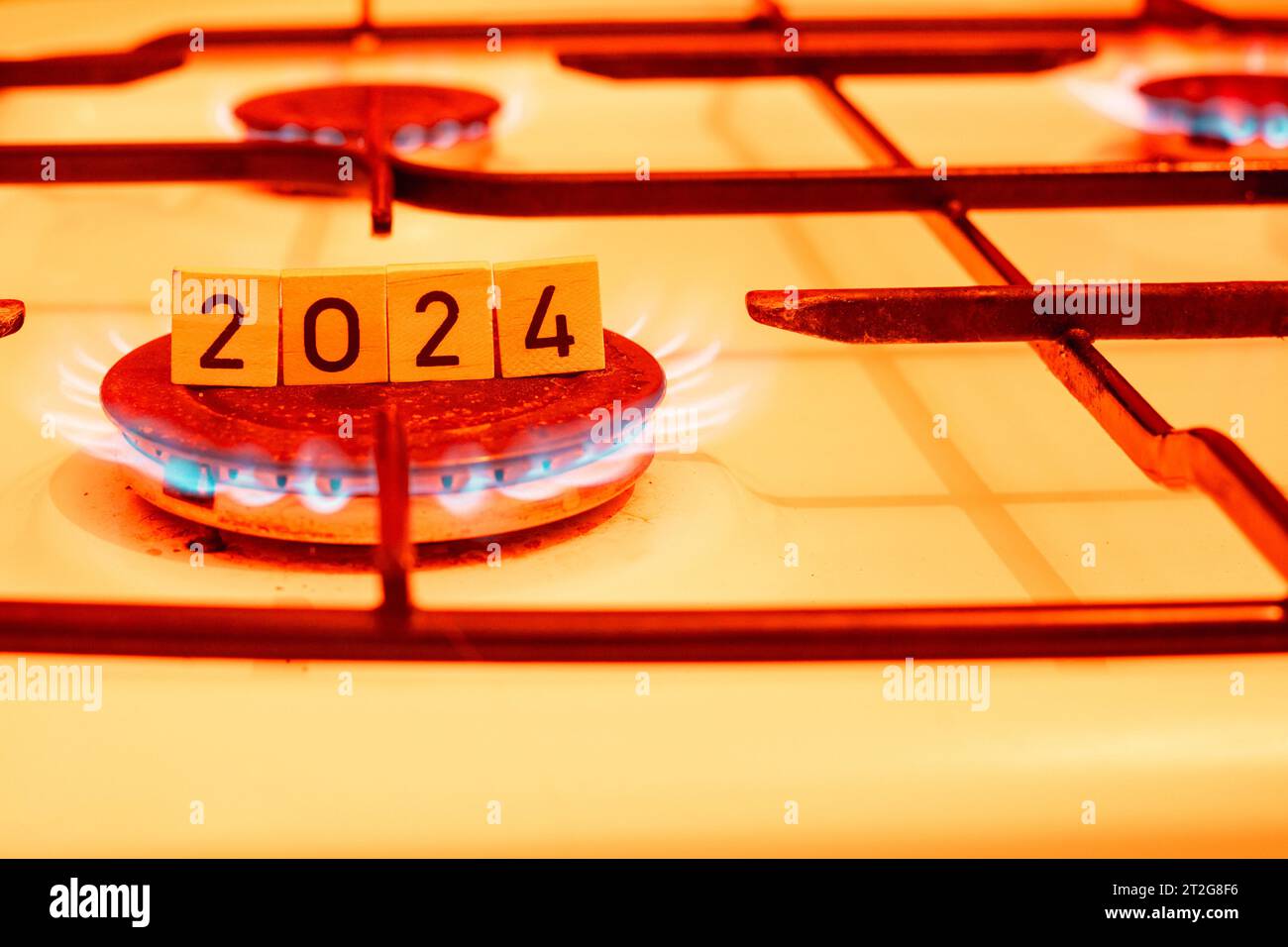 Prix du gaz en 2024, hausse des coûts de l'énergie dans la nouvelle année, concept énergétique Banque D'Images