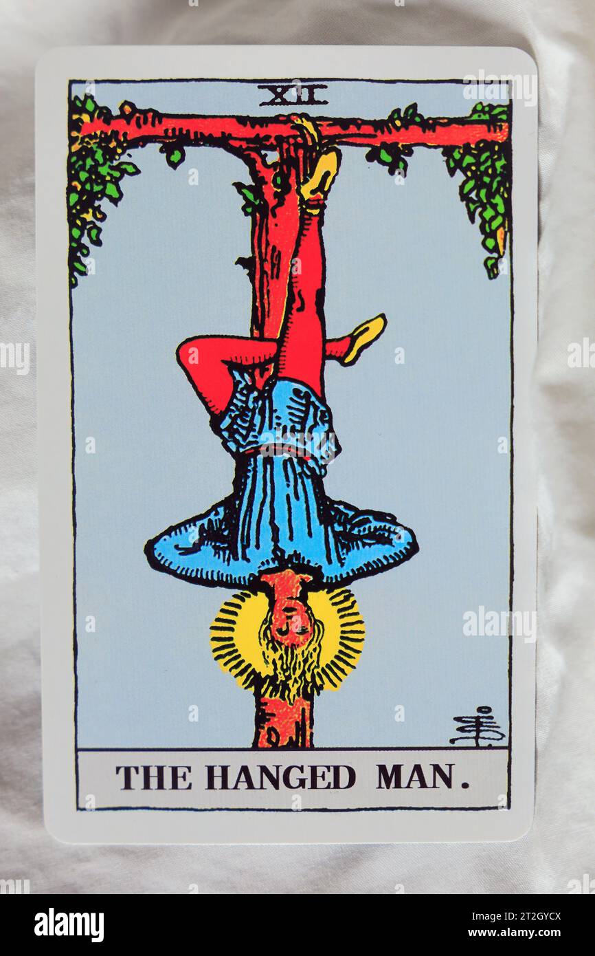 L'homme pendu - carte Tarot individuelle. Banque D'Images