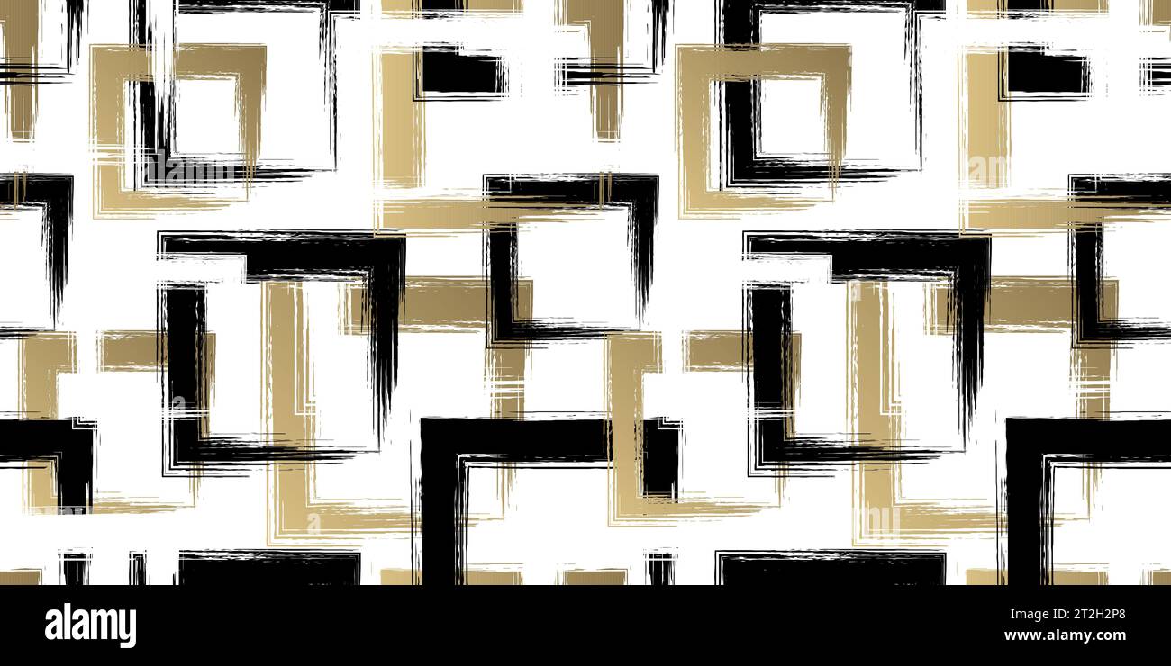 Motif sans couture carré abstrait. Toile de fond grunge dorée répétée. Carrés aléatoires. Fond doré imprimé. Texture géométrique. Impression graphique répétée Illustration de Vecteur