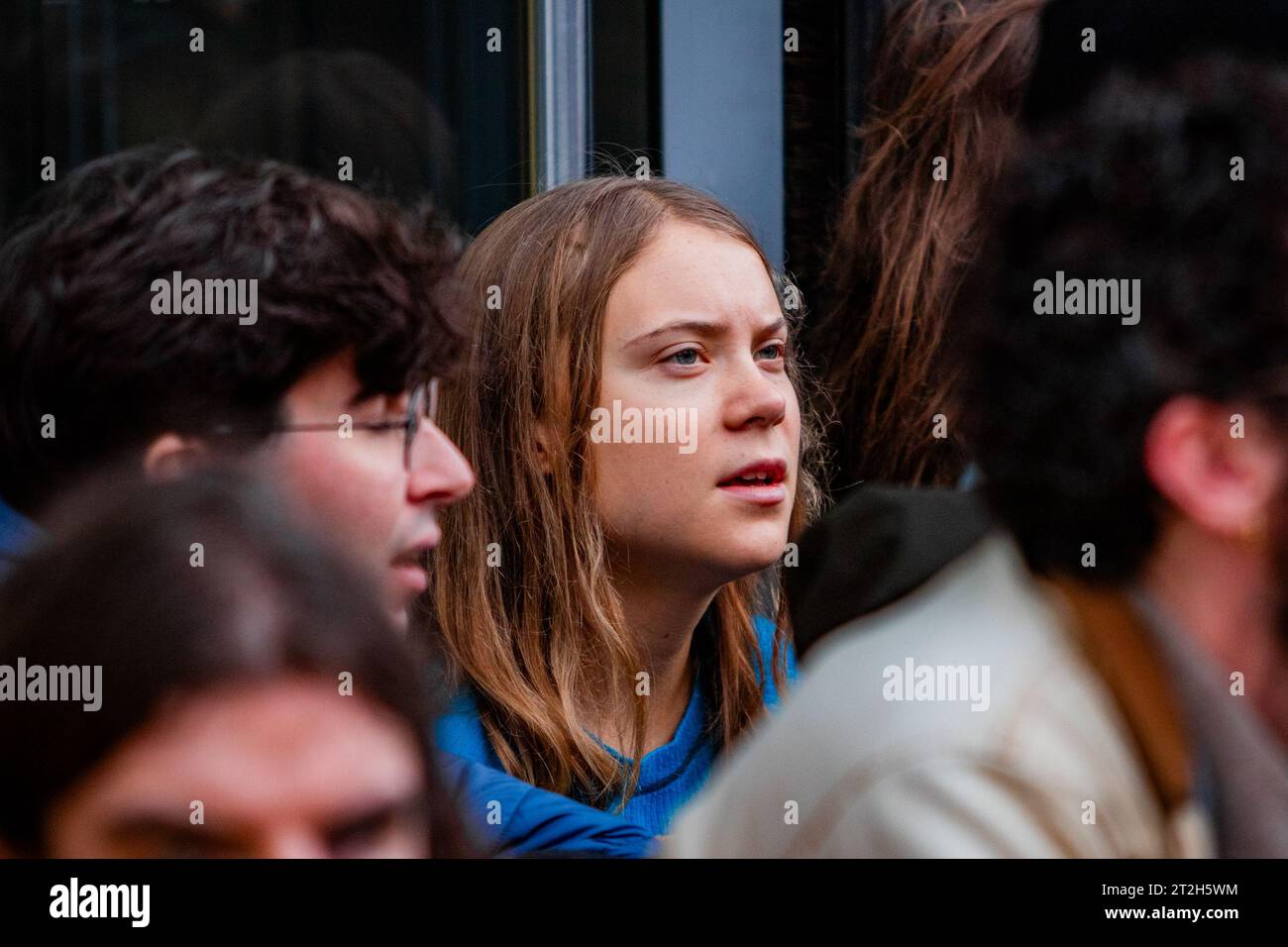 GRETA Thunberg se joint aux militants de Fossil Free London dans des marches de protestation et des actions directes Banque D'Images