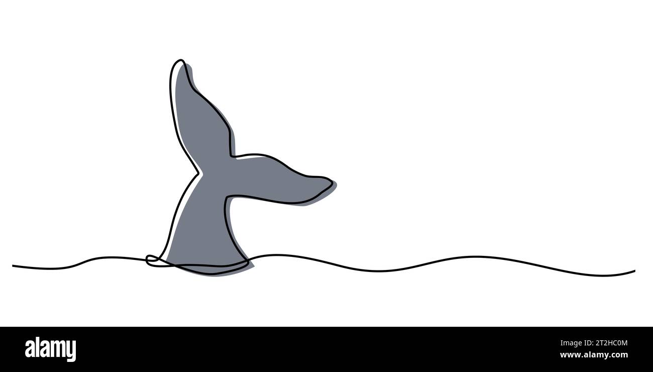 Dessin au trait coloré avec queue de baleine, Journée mondiale de la baleine, concept écologique arrêter la pollution de l'océan et dire non au plastique, illustration vectorielle Illustration de Vecteur
