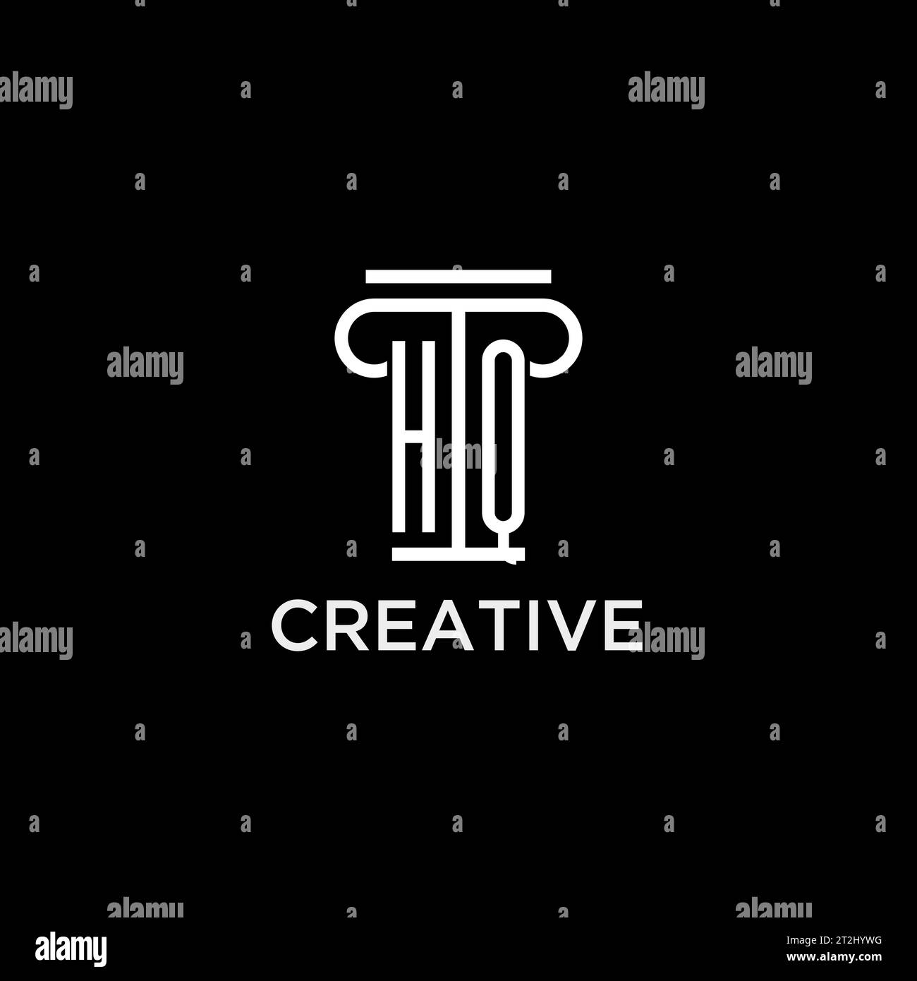 Logo initial monogramme HQ avec conception d'icône en forme de pilier, style de logo de cabinet d'avocats de luxe et élégant Illustration de Vecteur