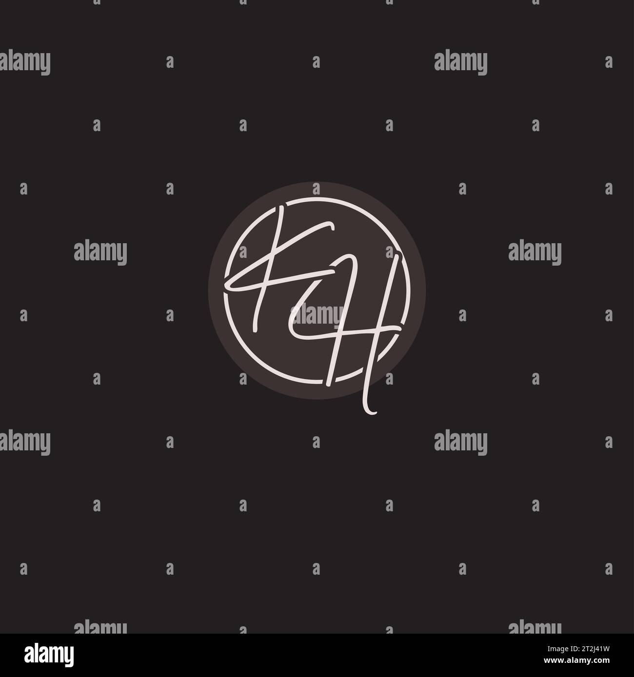 Initiales KH logo monogramme avec graphique vectoriel de style ligne de cercle simple Illustration de Vecteur