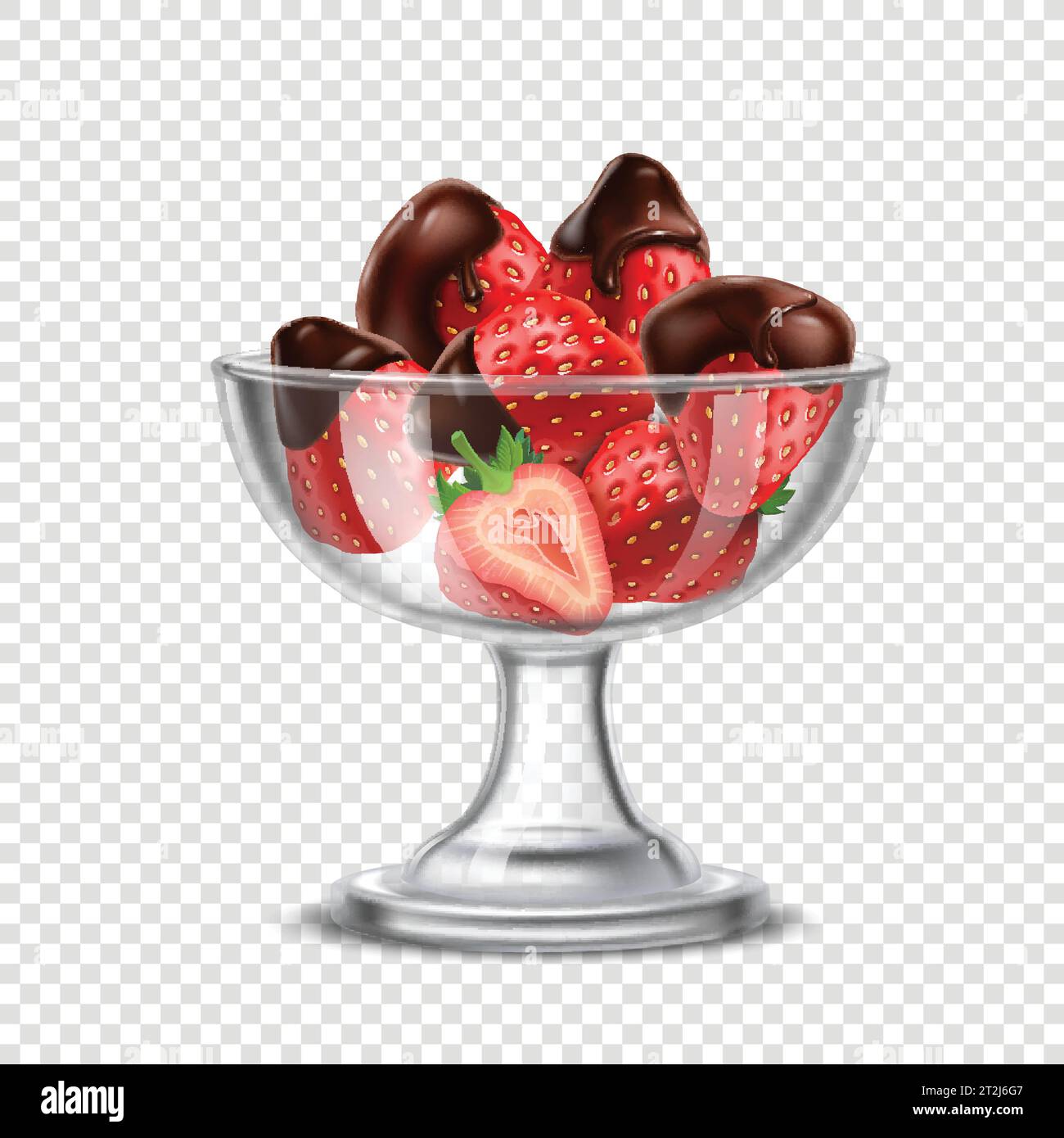 Fraise réaliste colorée en composition de chocolat avec baies dans une illustration vectorielle en verre cristal Illustration de Vecteur