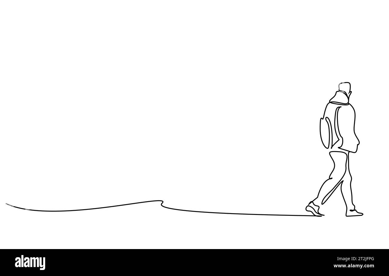 homme en randonnée pédestre nature loin loin de la randonnée se détendre derrière l'art de ligne Illustration de Vecteur