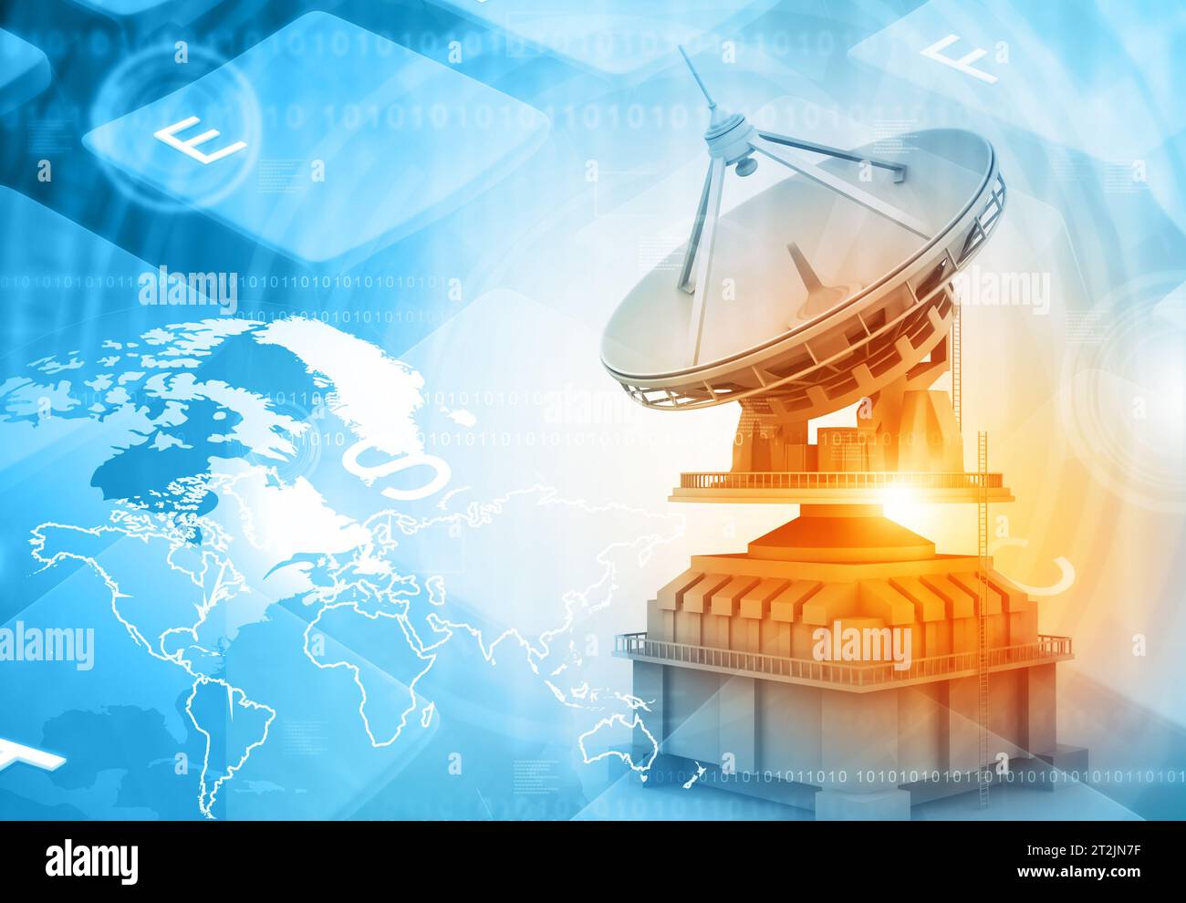 Antenne parabolique avec les techniques modernes de communication. 3d illustration Banque D'Images