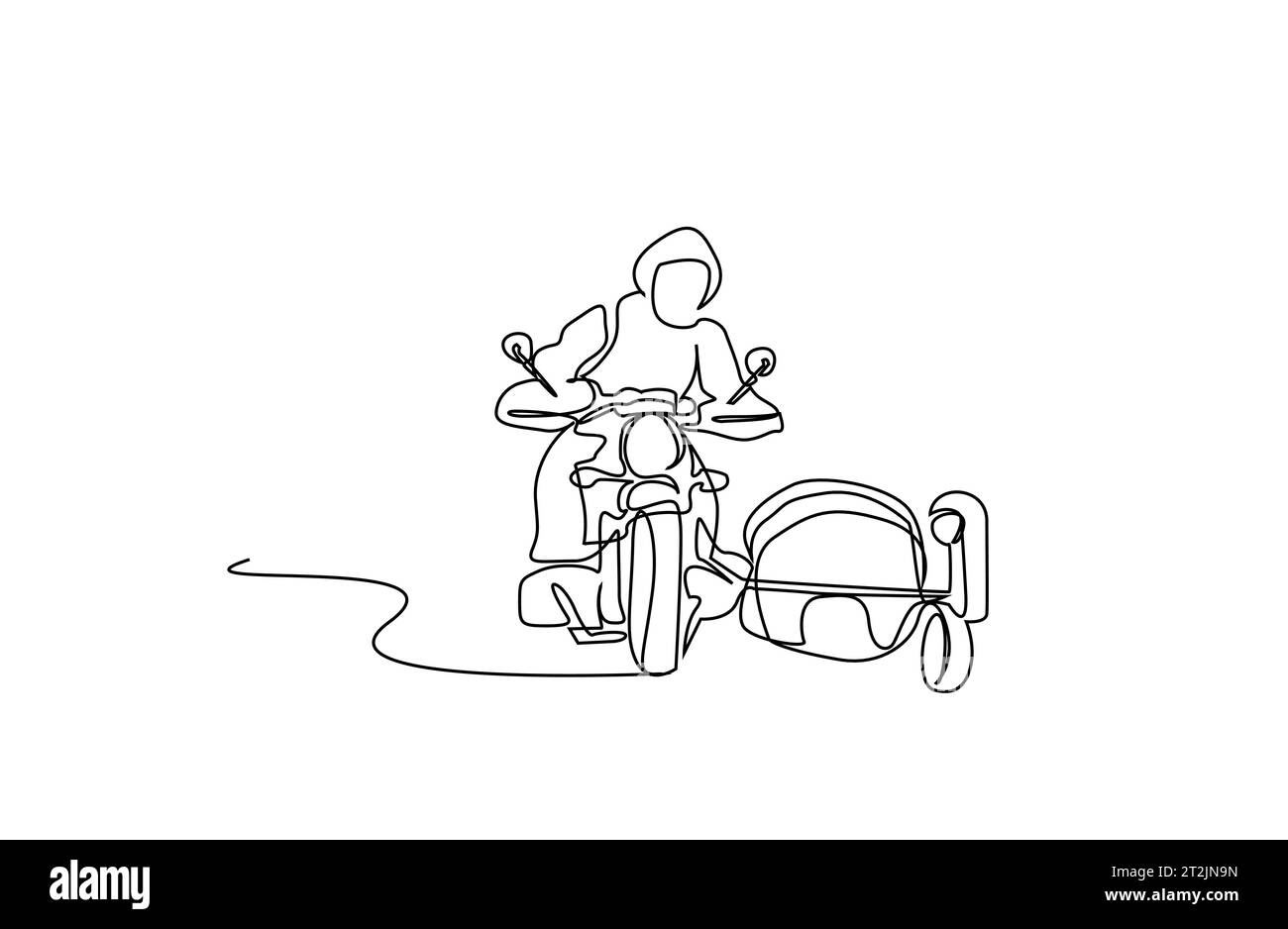 homme conduisant la vieille moto vintage conduisant la conception d'art de ligne Illustration de Vecteur