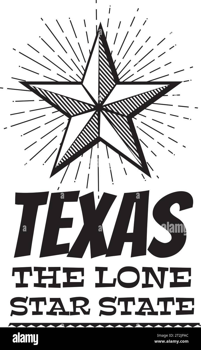 Texas - le design noir et blanc de Lone Star State. Illustration vectorielle. Illustration de Vecteur