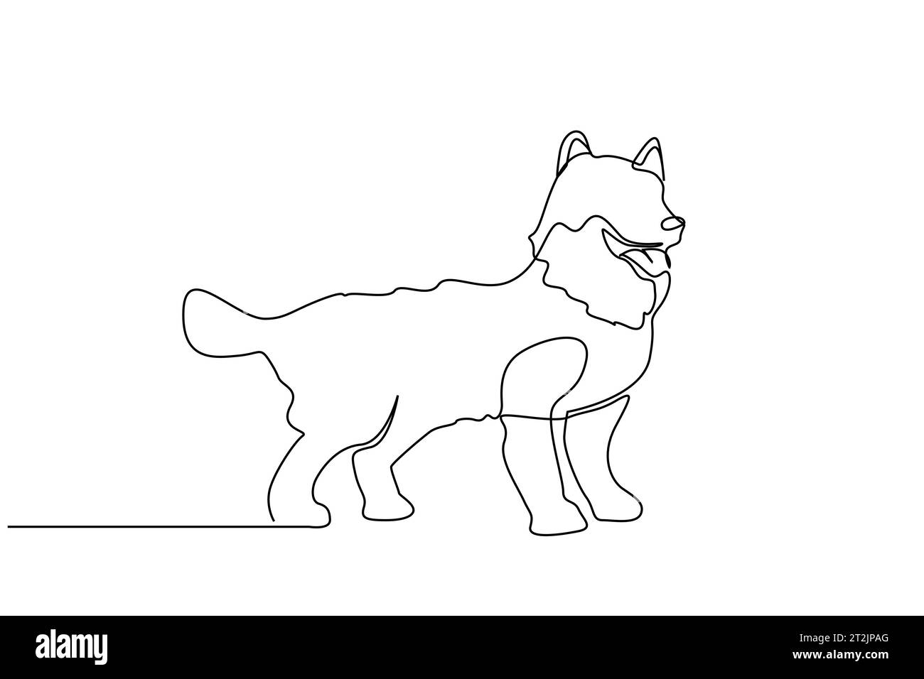 chien husky sibérien amusant et heureux conception d'art de ligne sur toute la longueur du corps Illustration de Vecteur
