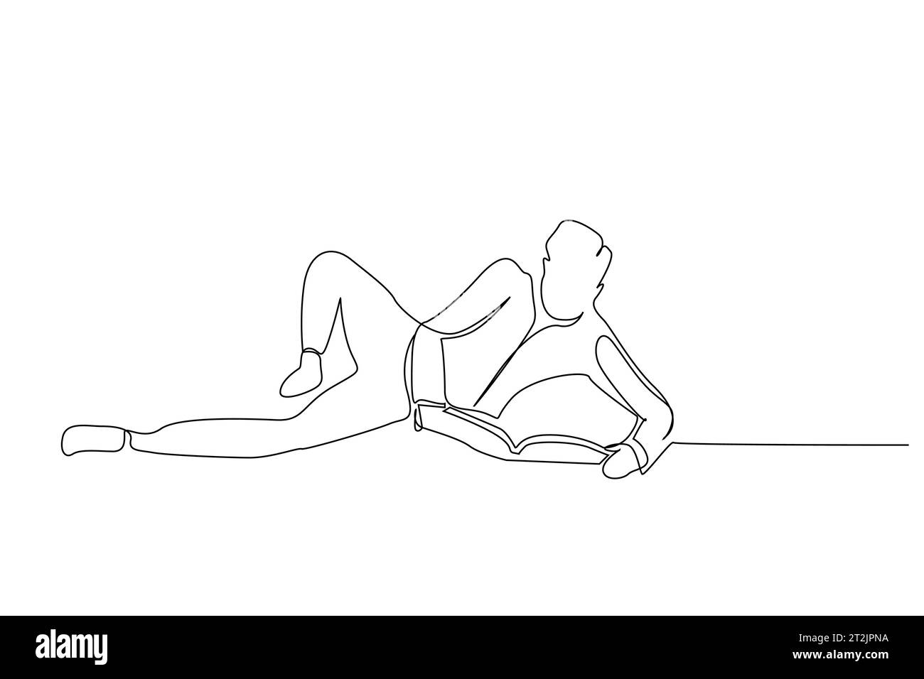 jeune étudiant mâle allongé sur le sol se détendre en lisant un livre style de vie conception d'art de ligne Illustration de Vecteur