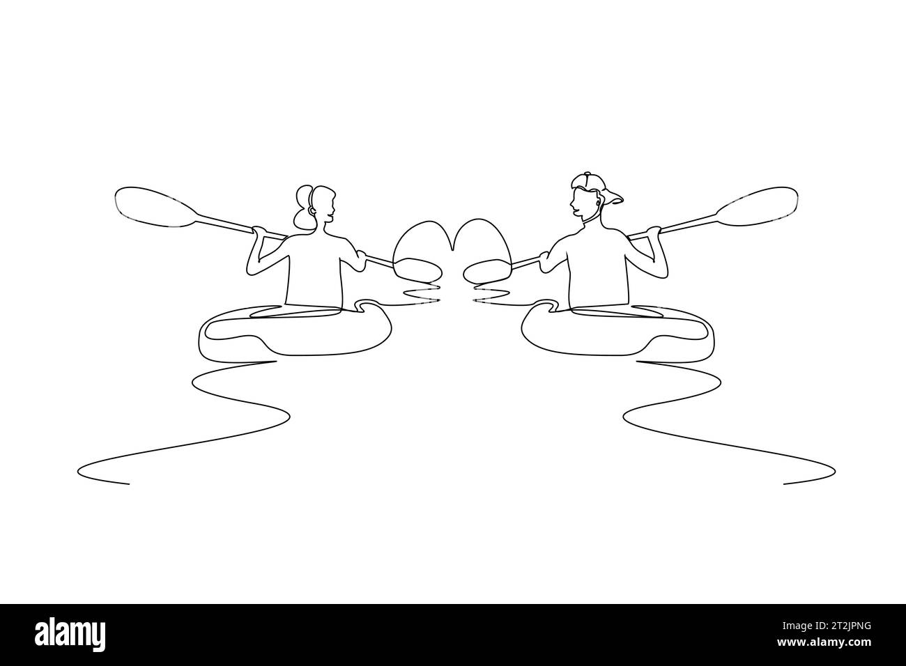 jeune couple en amour canoë kayak bateau activité amour coeur icône simple design d'art de ligne Illustration de Vecteur